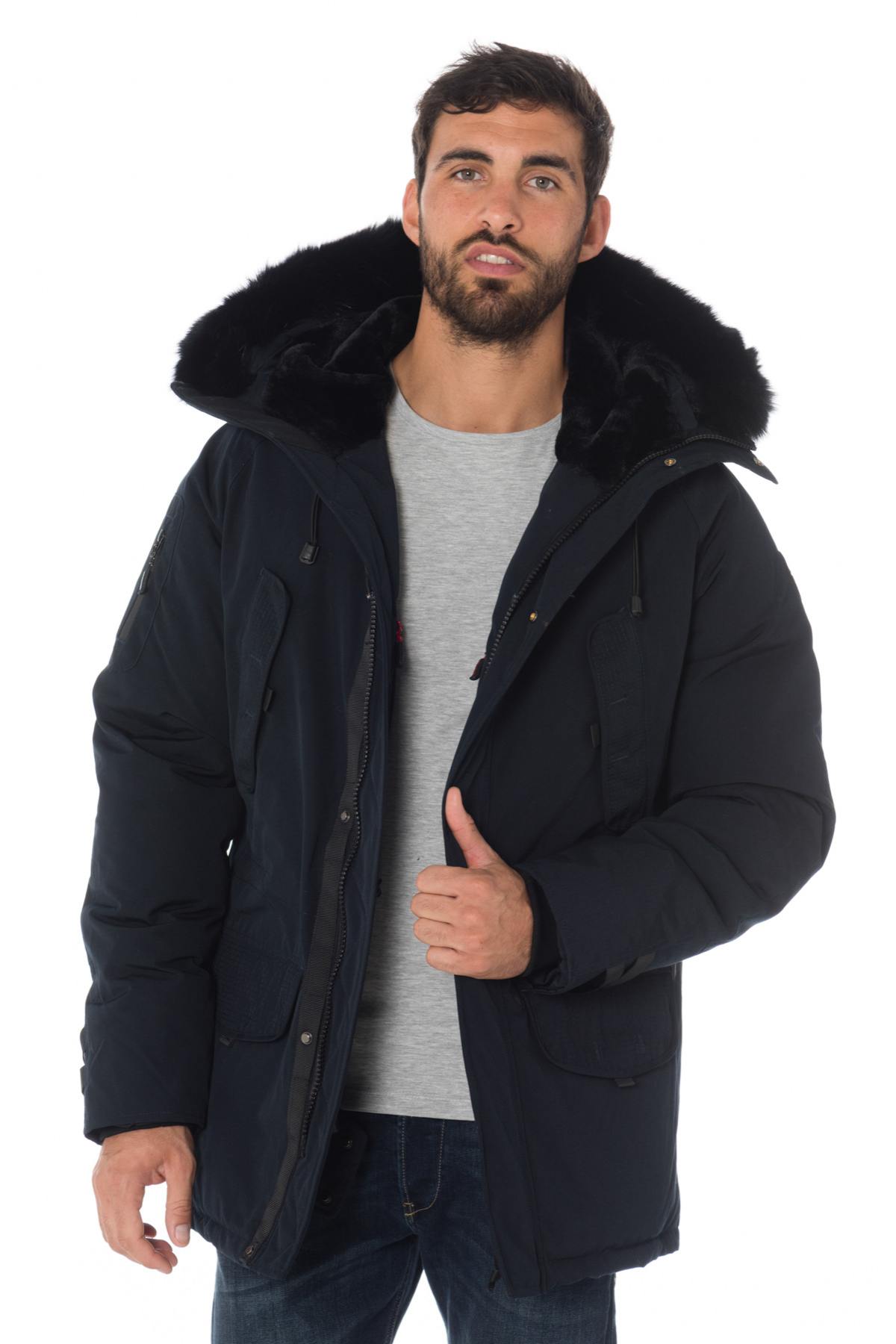 Men's navy blue parka with black collar Helvetica - Image n°3