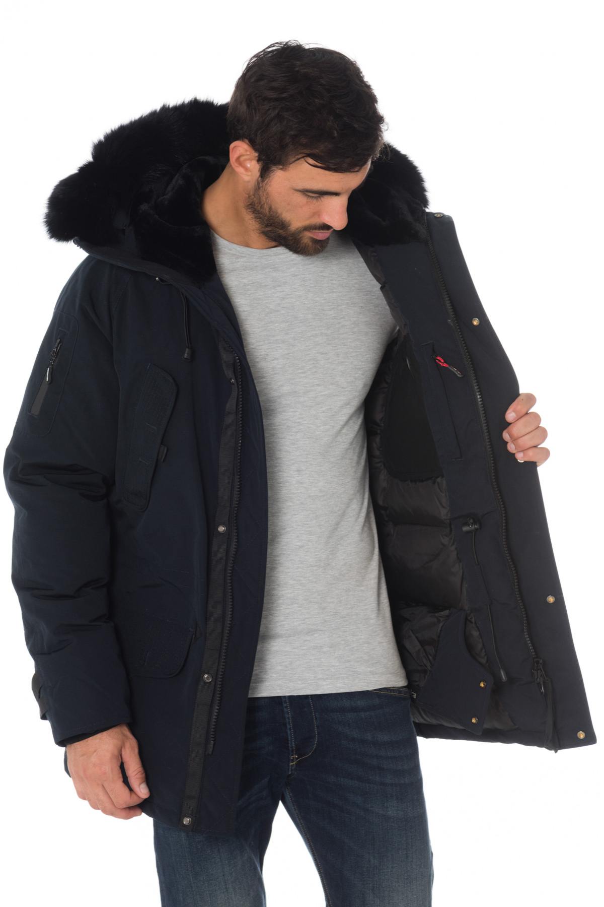 Men's navy blue parka with black collar Helvetica - Image n°4