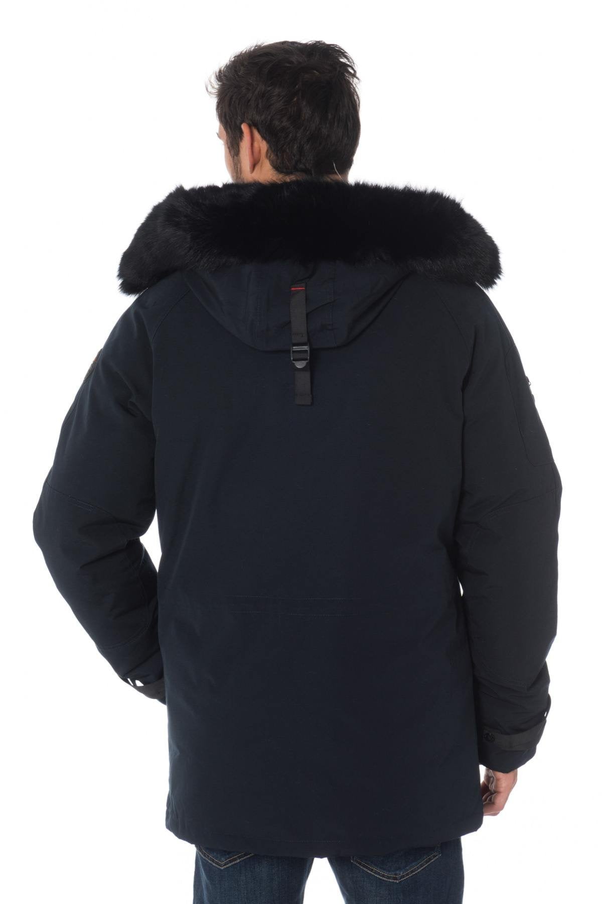 Men's navy blue parka with black collar Helvetica - Image n°6