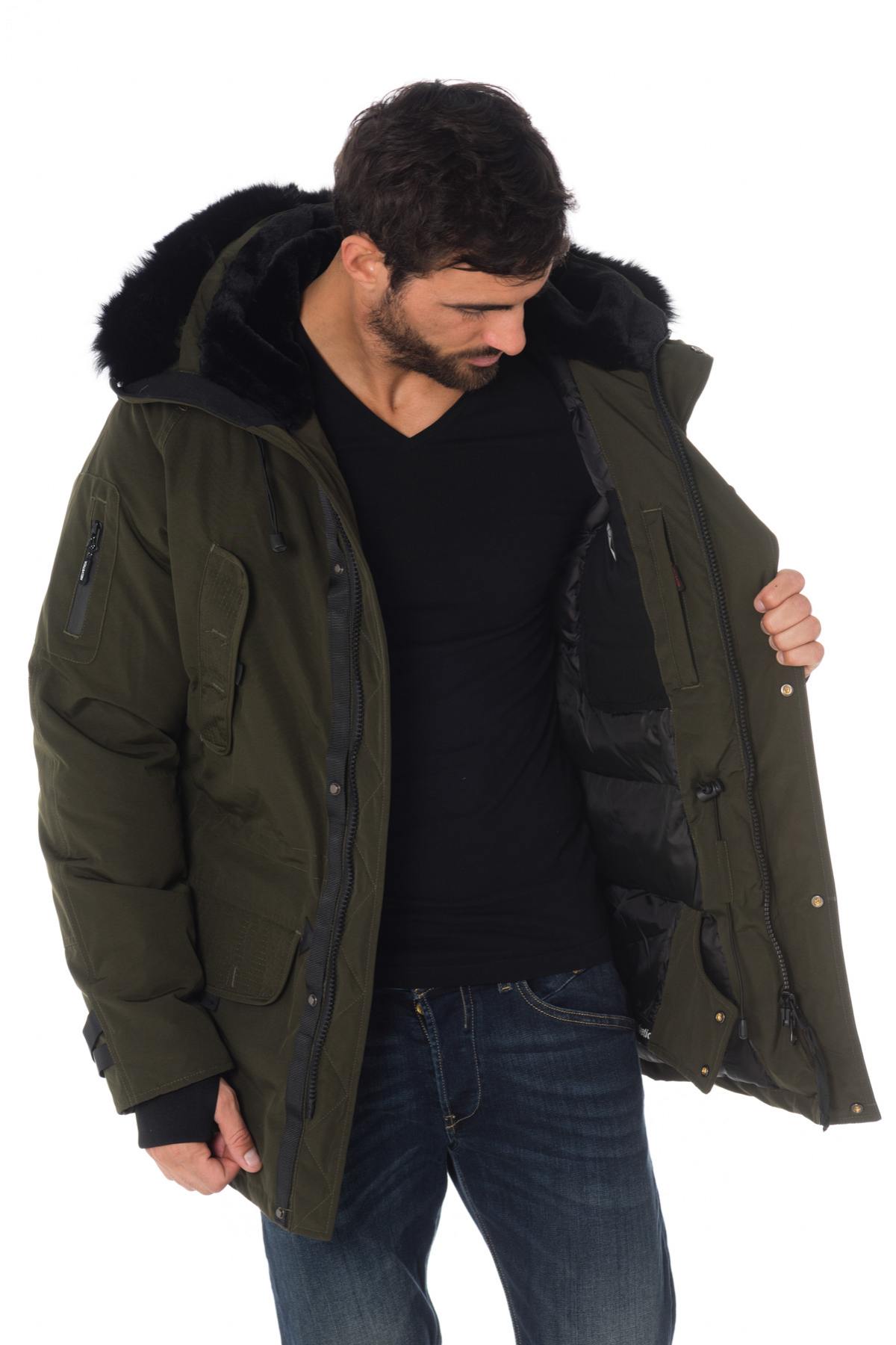 Helvetica men's khaki parka with black collar - Image n°5