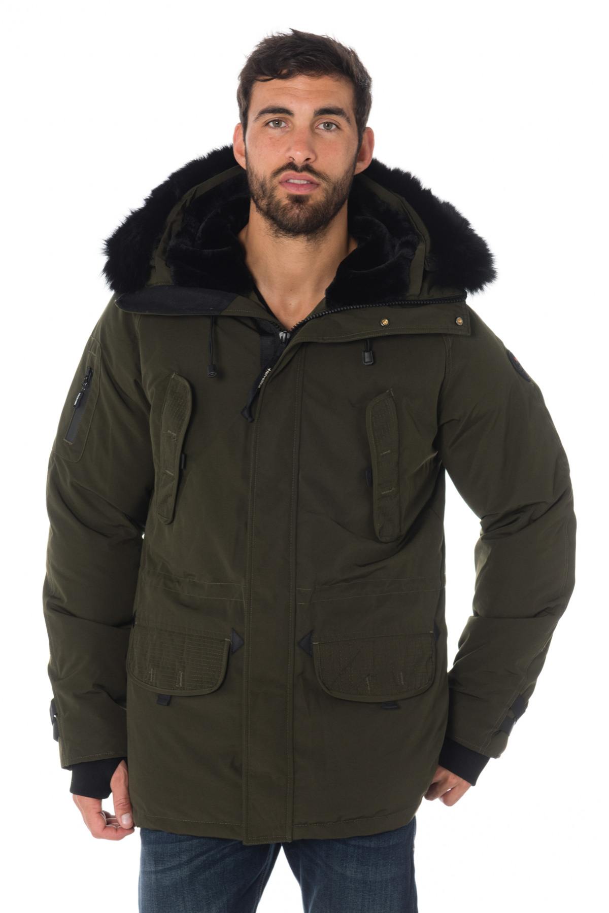 Helvetica men's khaki parka with black collar - Image n°1