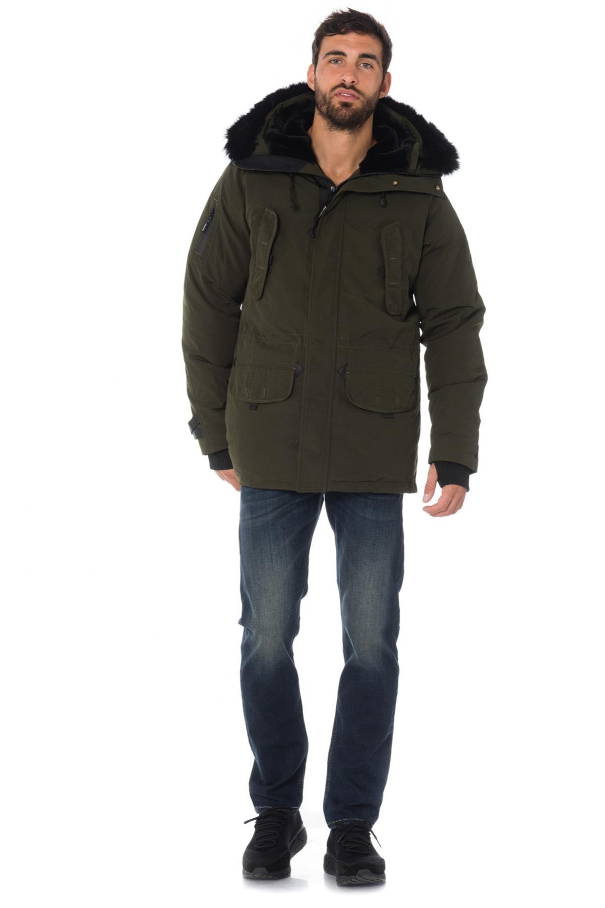 Helvetica men's khaki parka with black collar - Image n°2