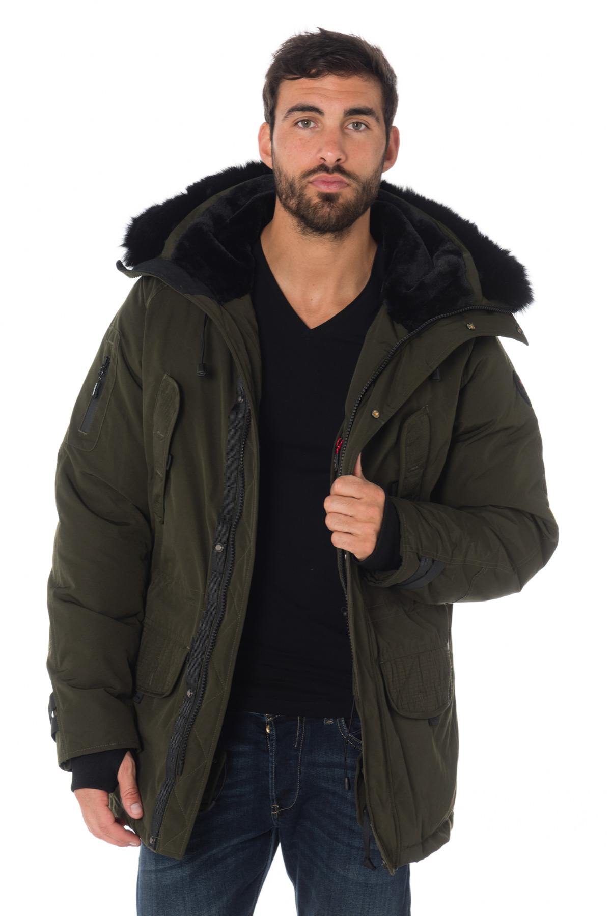 Helvetica men's khaki parka with black collar - Image n°4