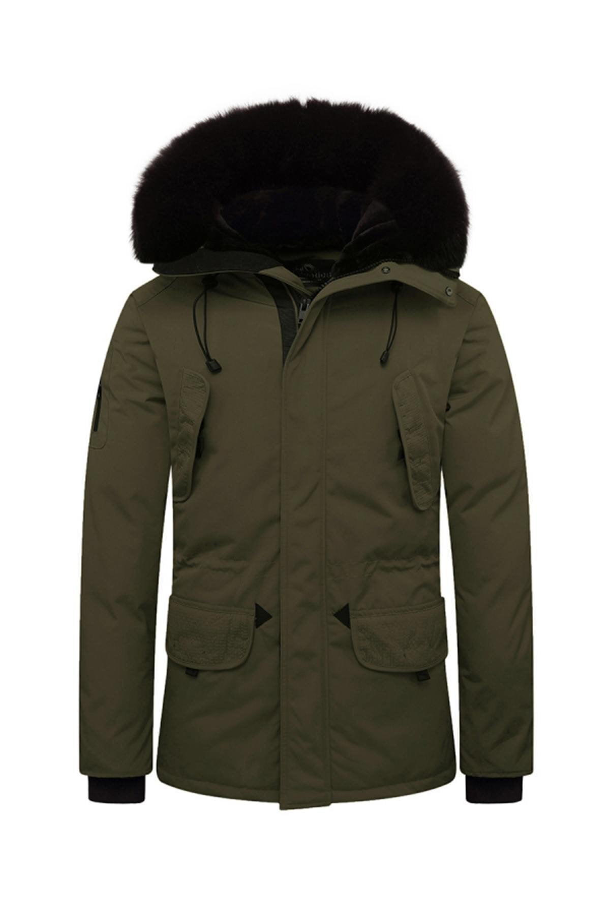 Helvetica men's khaki parka with black collar - Image n°3