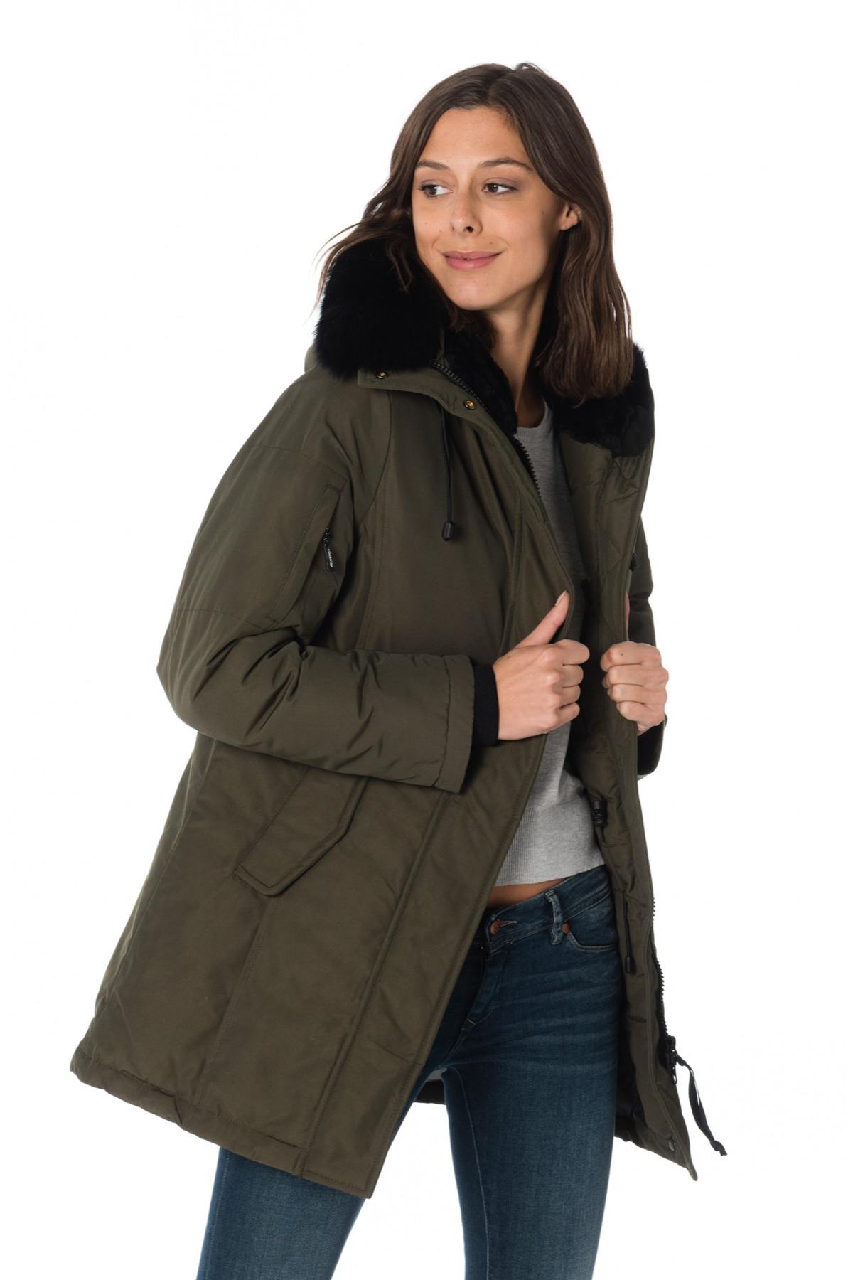 Women's khaki parka with black collar Helvetica - Image n°4