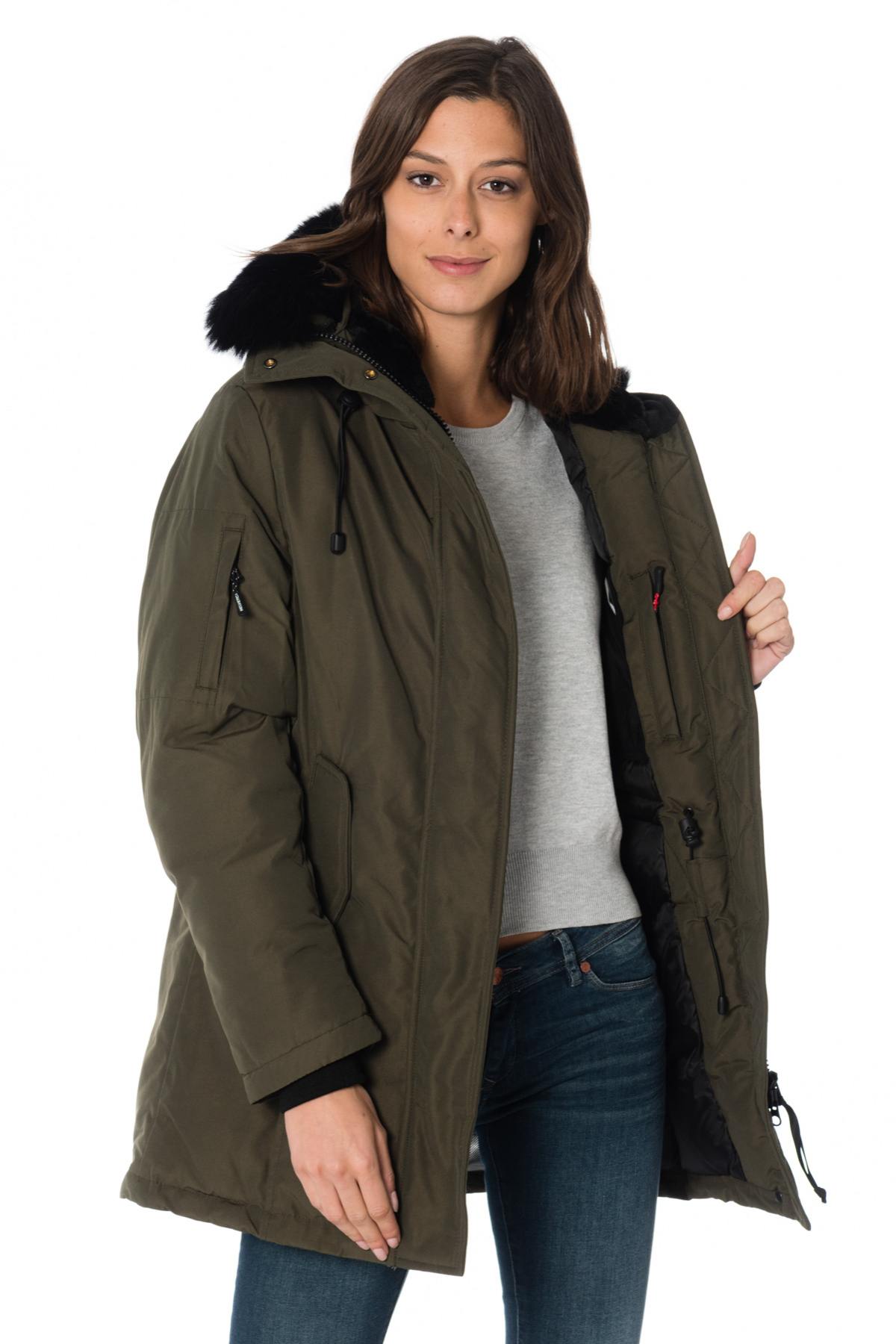 Women's khaki parka with black collar Helvetica - Image n°6