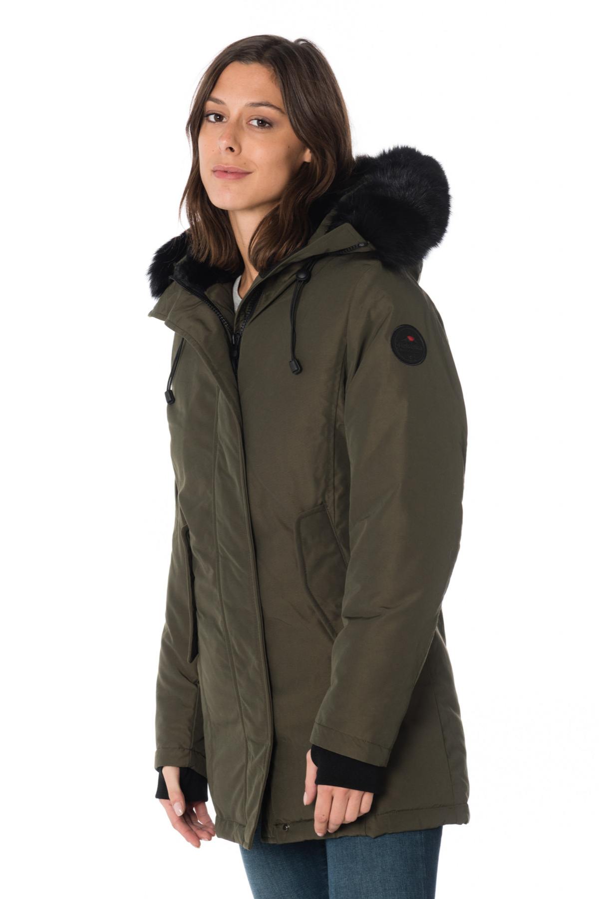 Women's khaki parka with black collar Helvetica - Image n°1