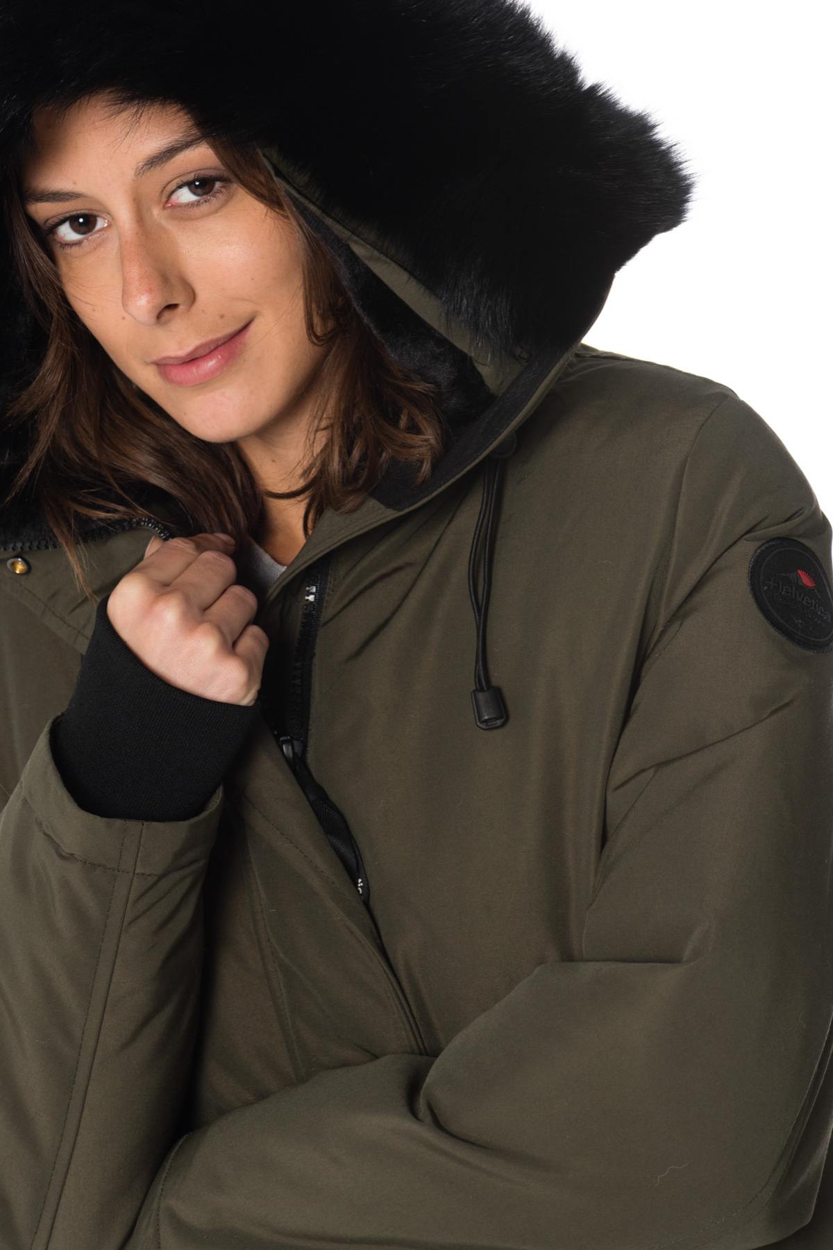 Women's khaki parka with black collar Helvetica - Image n°9