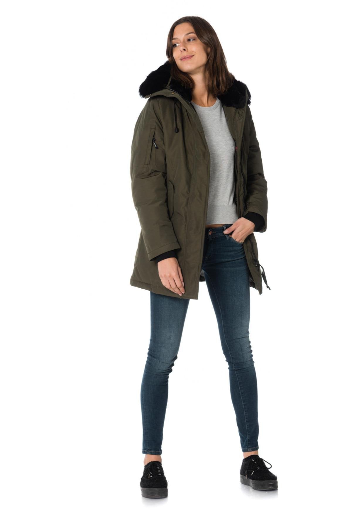 Women's khaki parka with black collar Helvetica - Image n°2