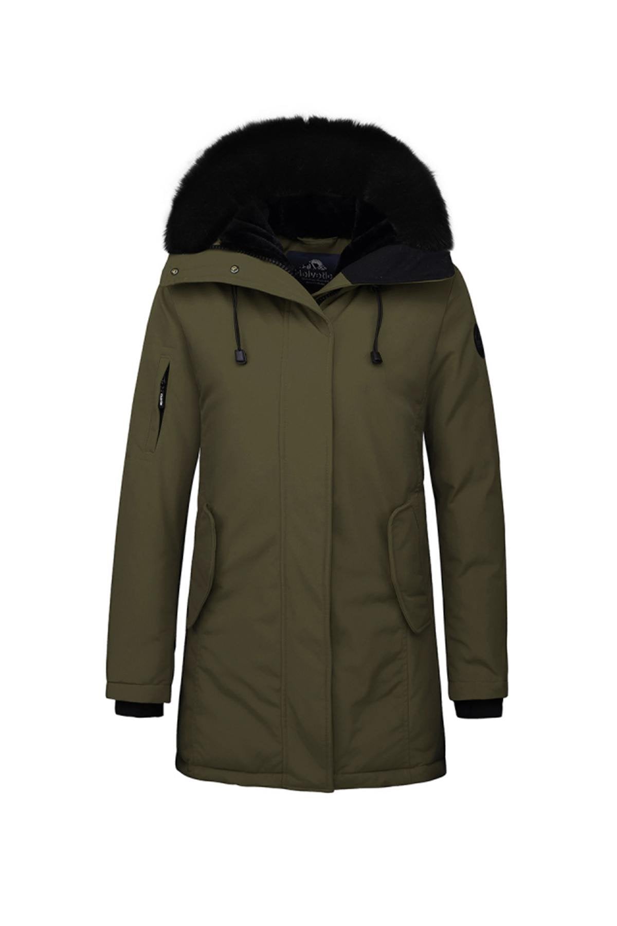 Women's khaki parka with black collar Helvetica - Image n°3