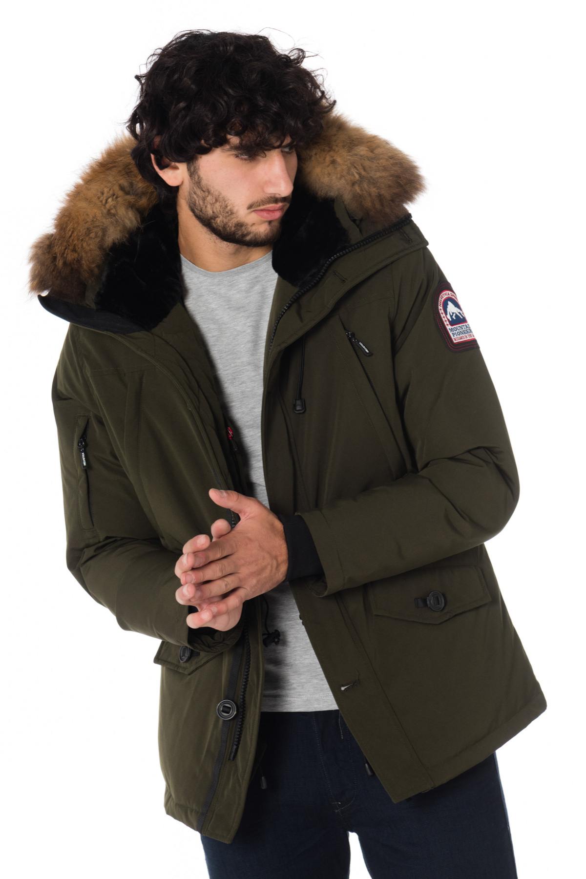 Helvetica men's khaki parka with natural raccoon collar - Image n°1