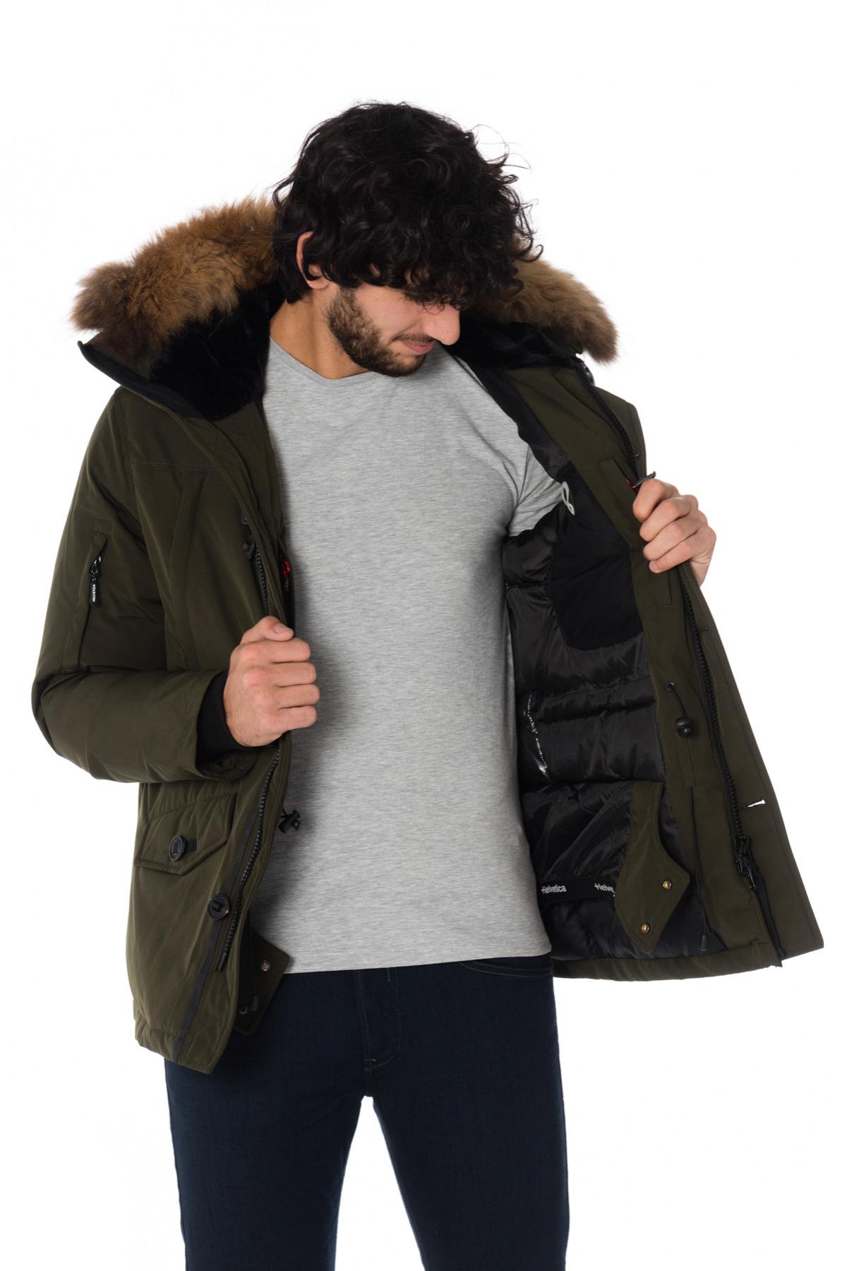 Helvetica men's khaki parka with natural raccoon collar - Image n°7