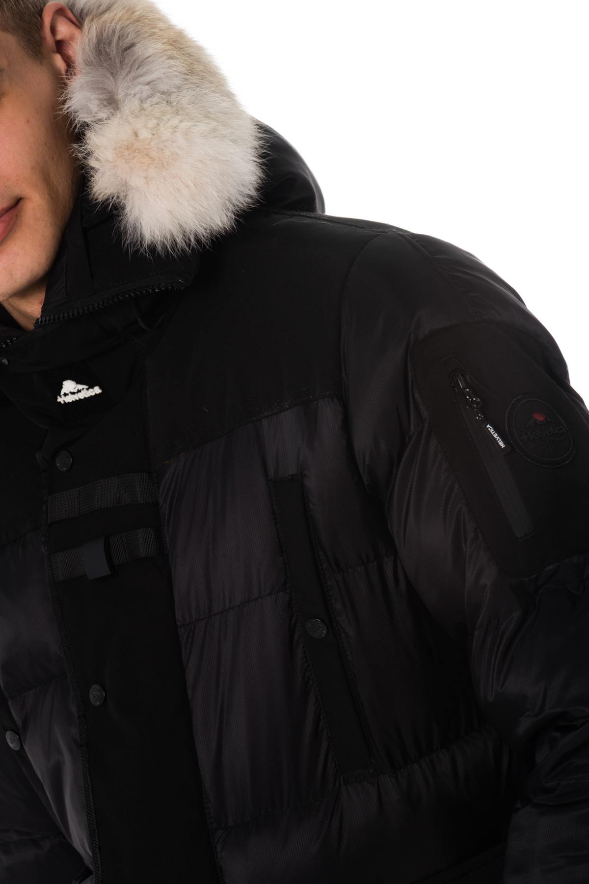 Black men's parka with white collar Helvetica - Image n°5