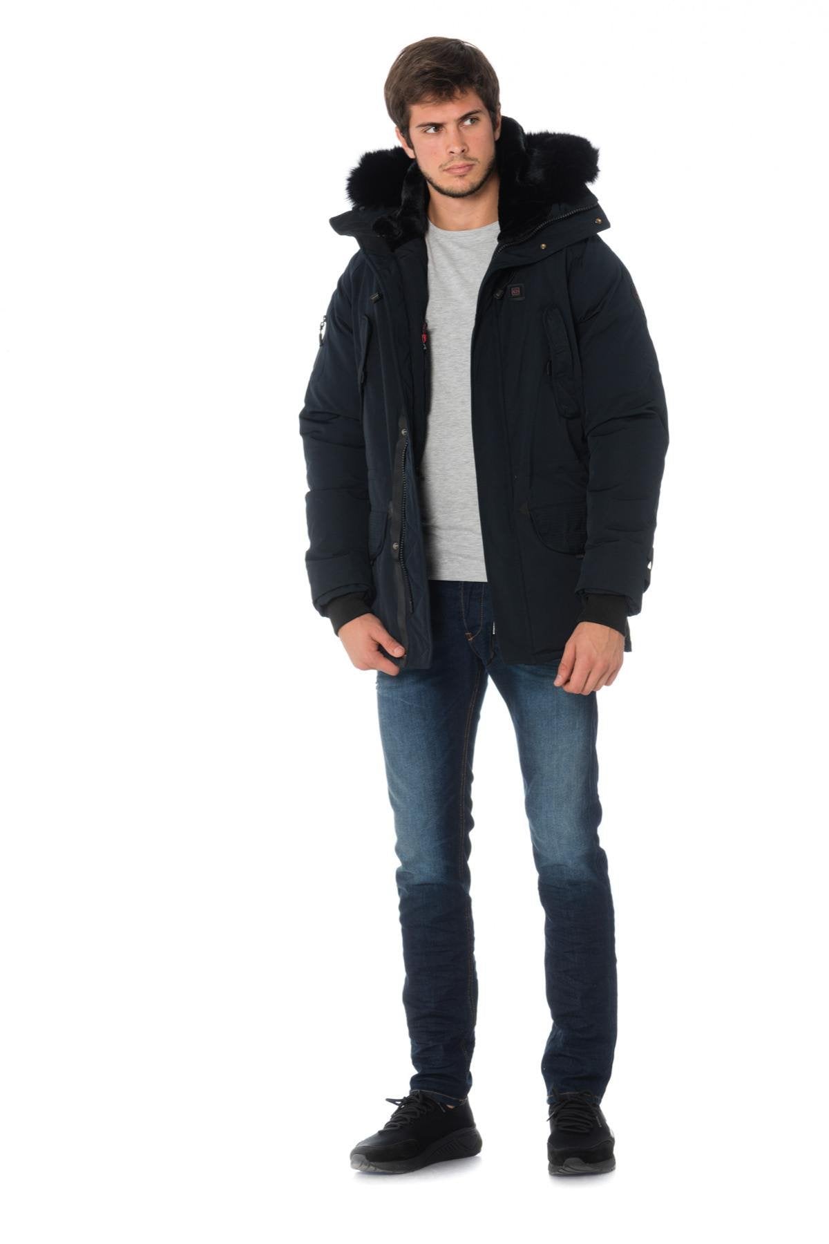 Helvetica men's navy blue heated parka with black collar - Image n°2