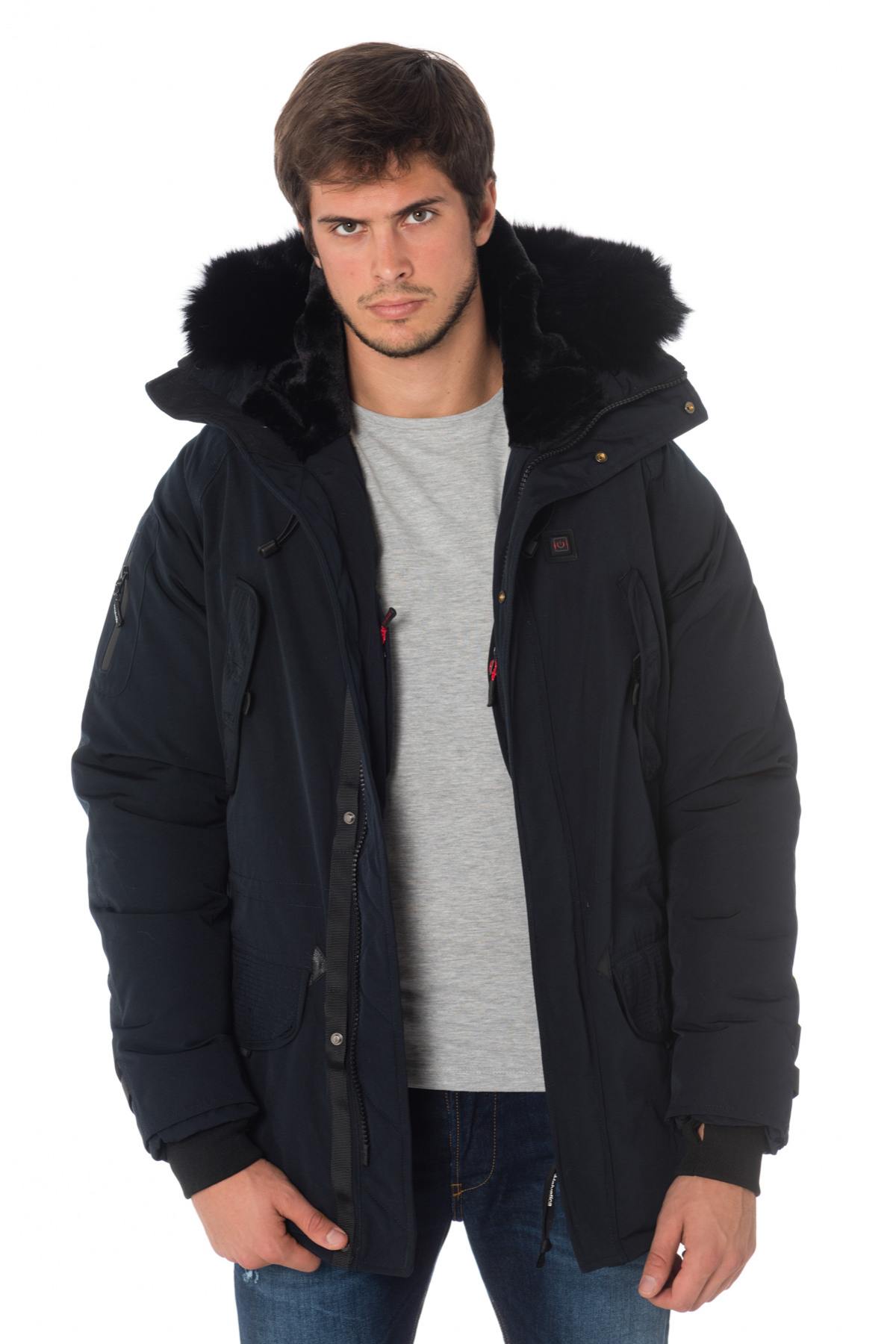 Helvetica men's navy blue heated parka with black collar - Image n°4