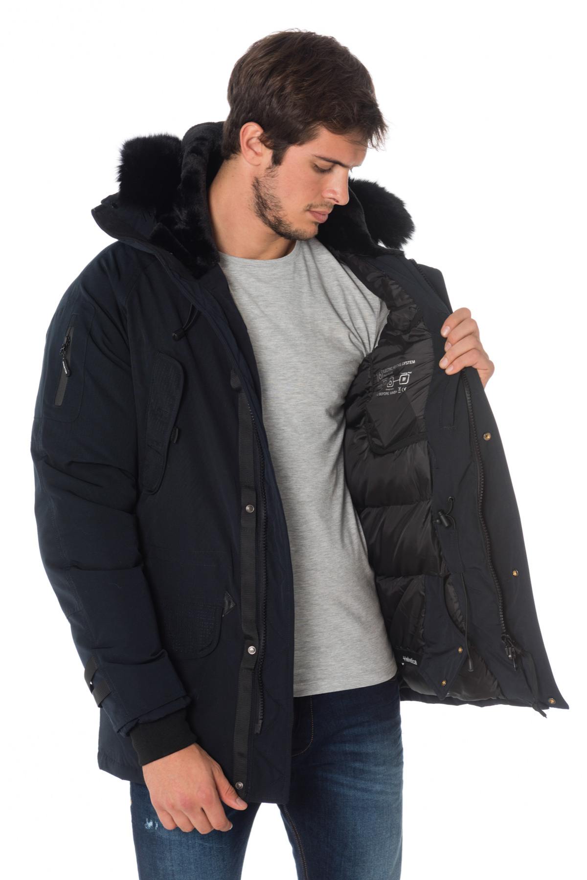 Helvetica men's navy blue heated parka with black collar - Image n°6