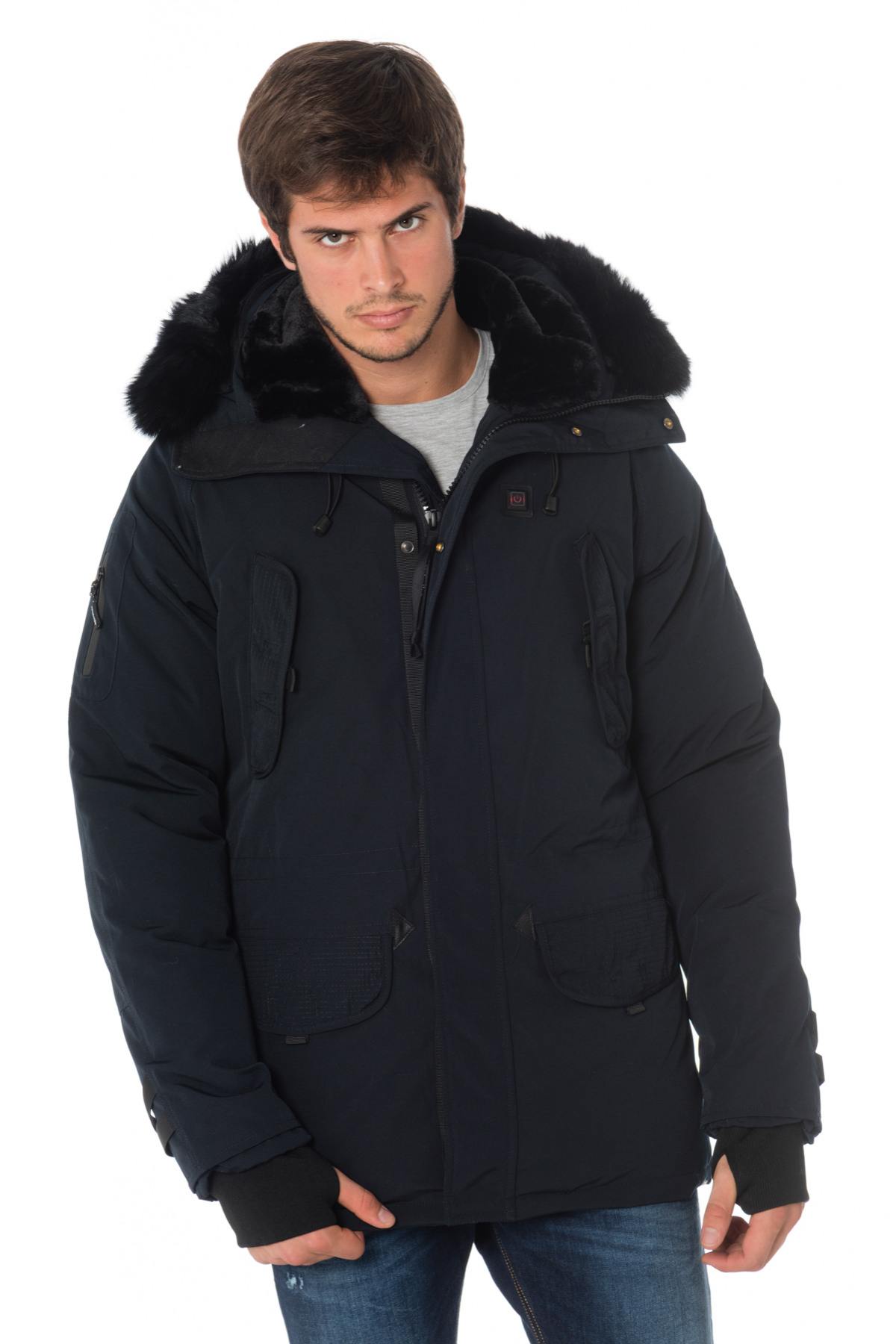 Helvetica men's navy blue heated parka with black collar - Image n°5