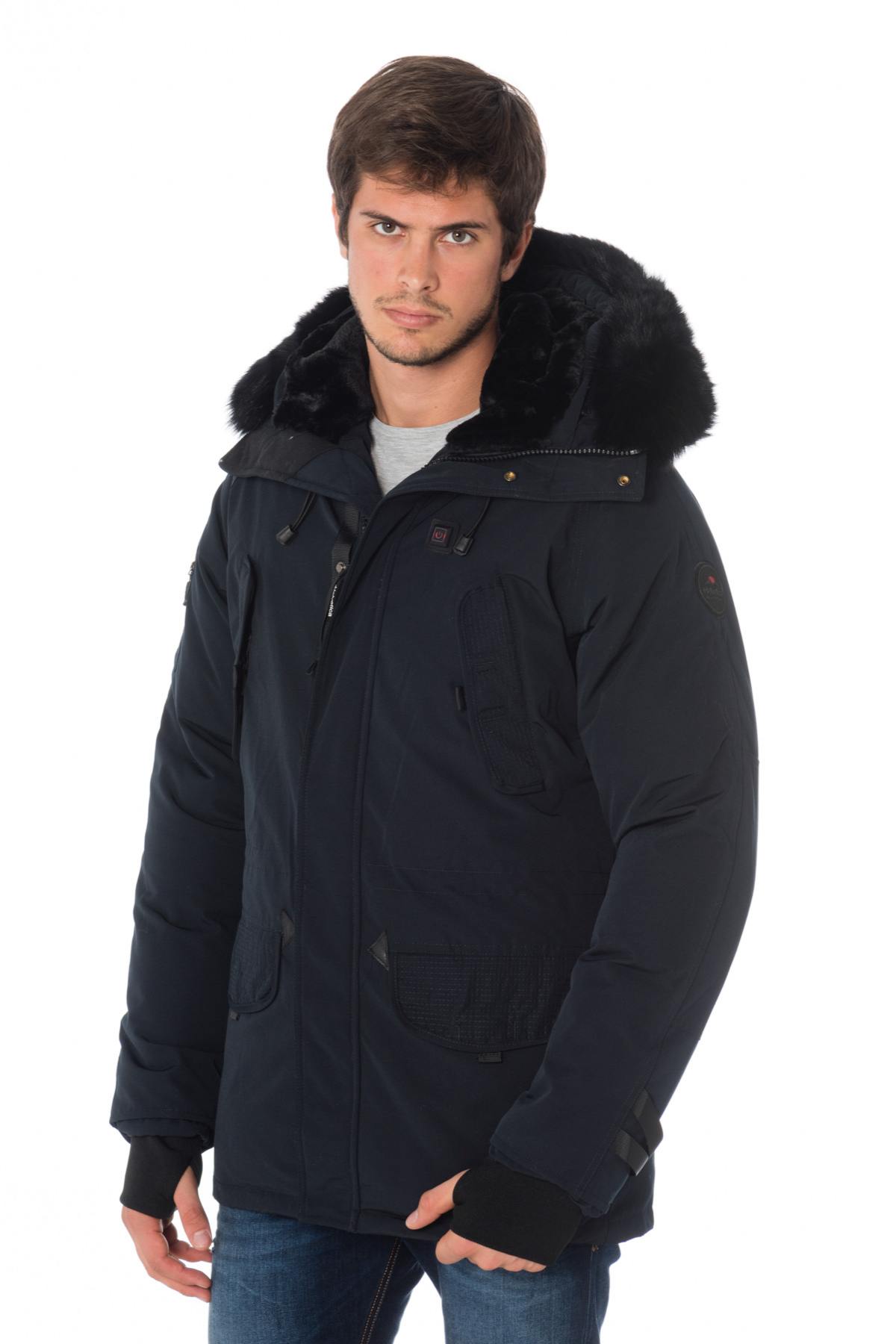 Helvetica men's navy blue heated parka with black collar - Image n°1