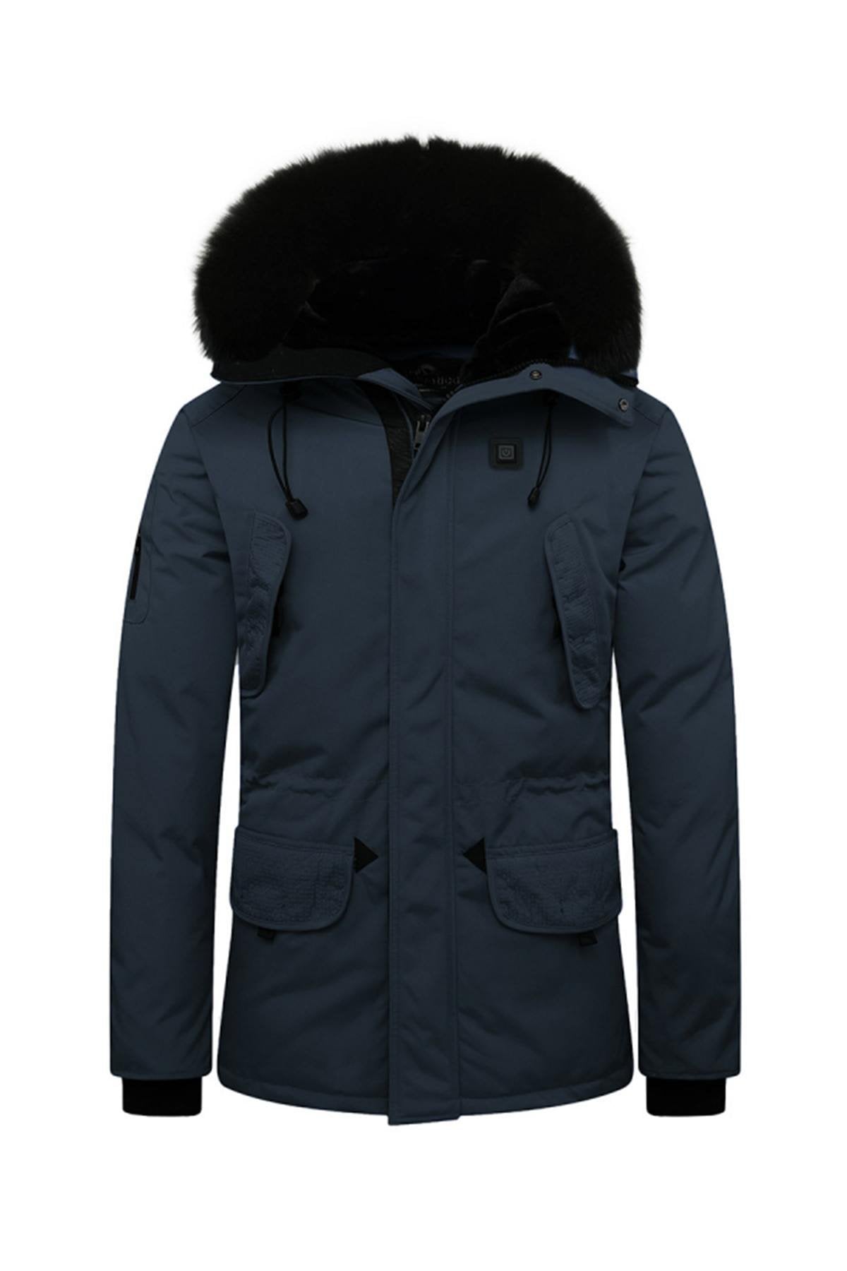 Helvetica men's navy blue heated parka with black collar - Image n°3