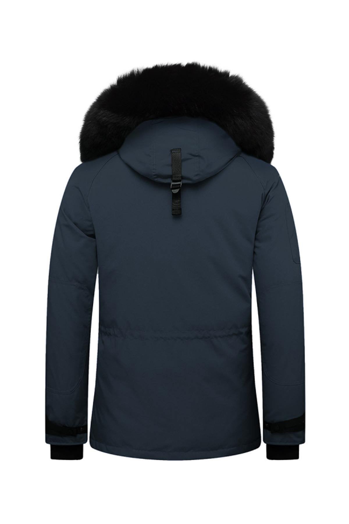 Helvetica men's navy blue heated parka with black collar - Image n°12