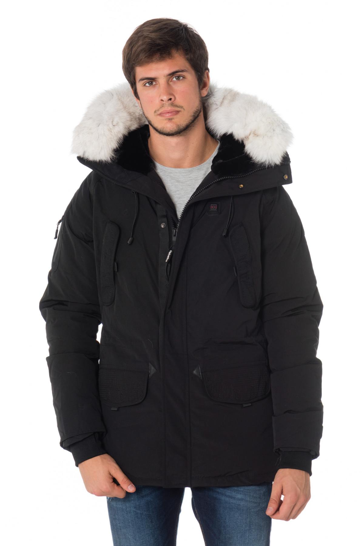 Helvetica men's black heated parka with white collar - Image n°1