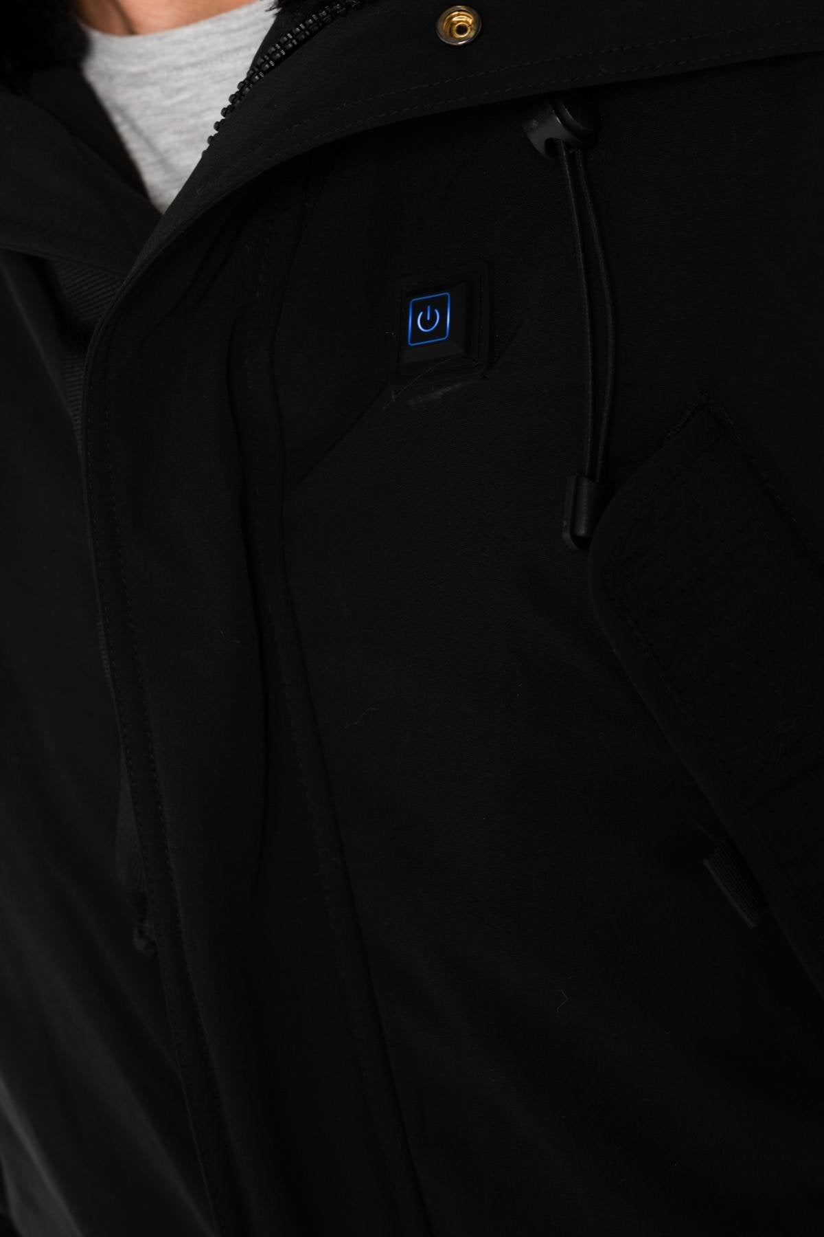 Helvetica men's black heated parka with white collar - Image n°8