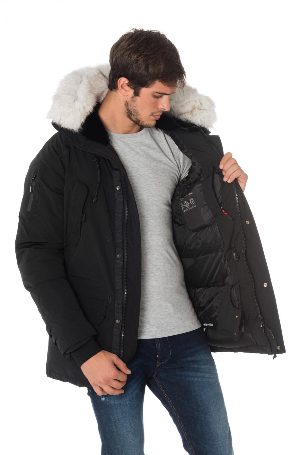 Helvetica men's black heated parka with white collar - Image n°4