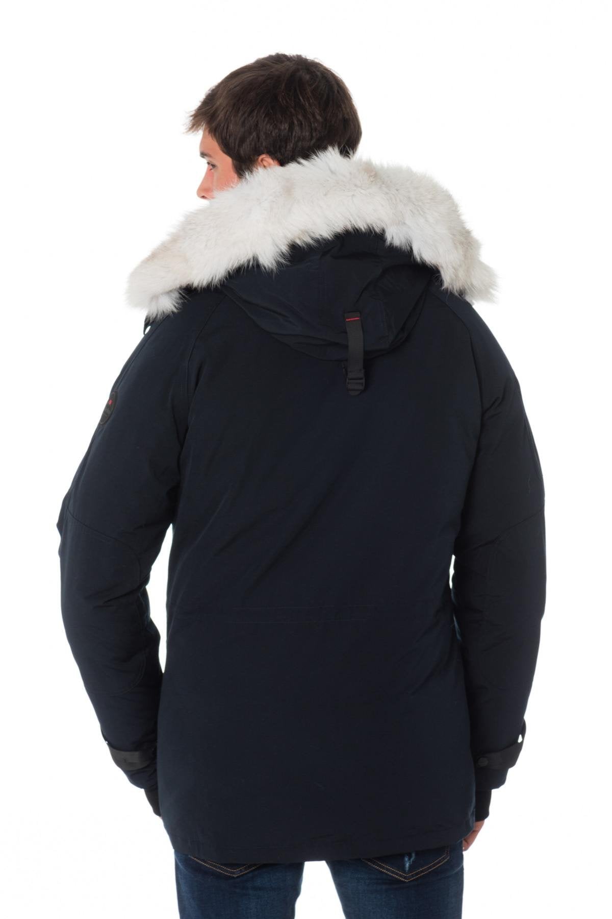 Men's navy blue heated parka with white collar - Image n°5