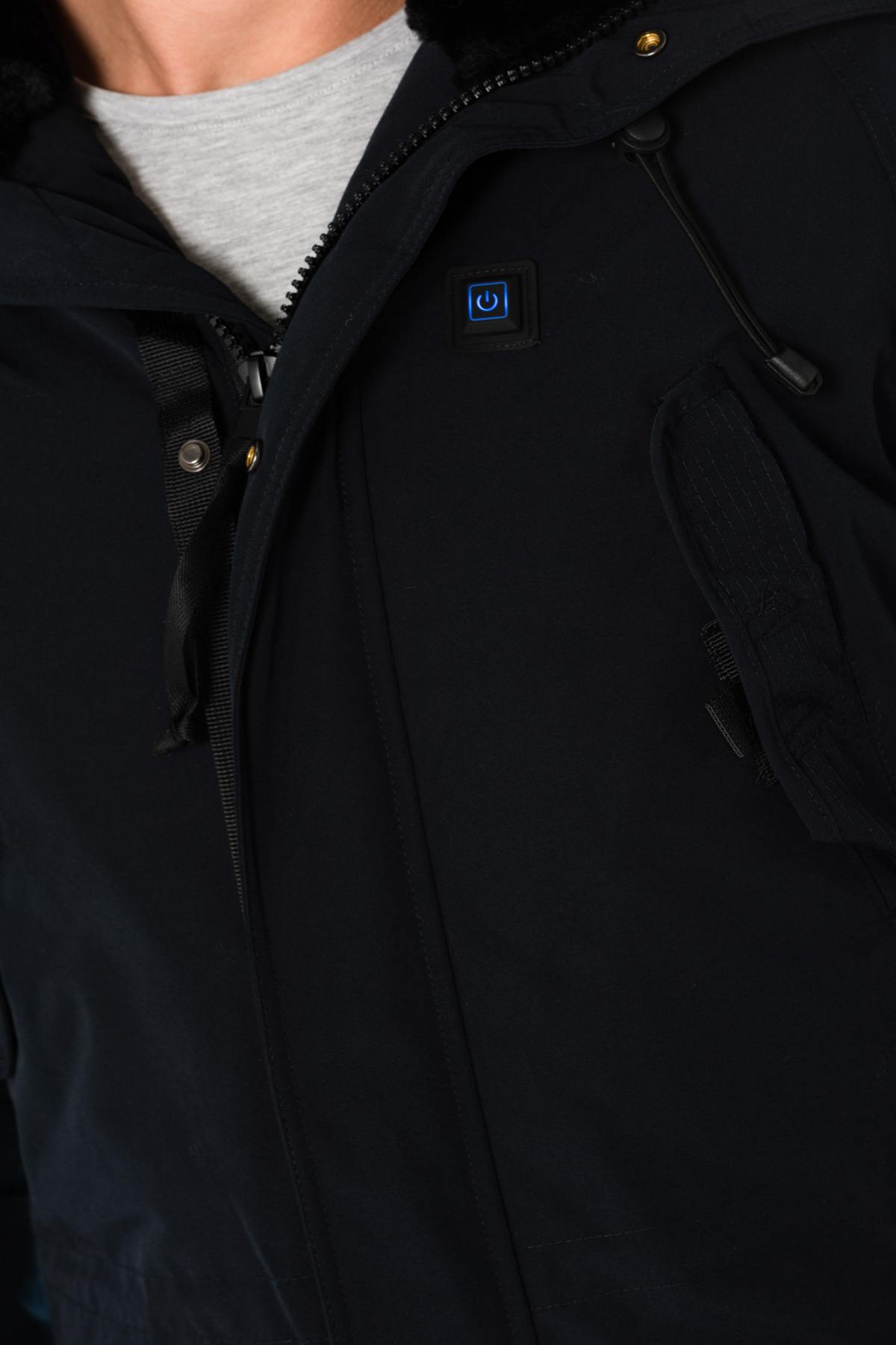 Men's navy blue heated parka with white collar - Image n°8