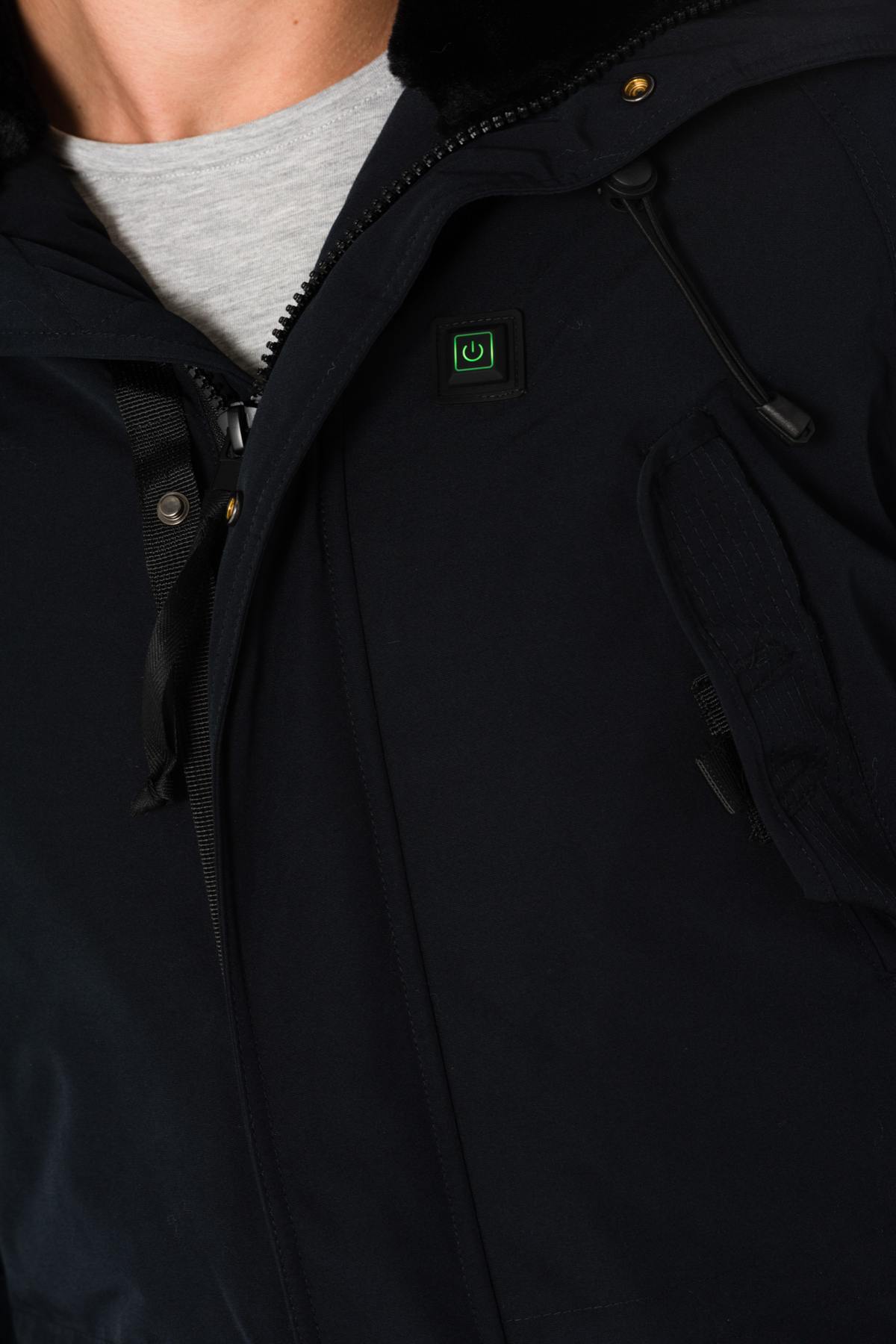 Men's navy blue heated parka with white collar - Image n°9