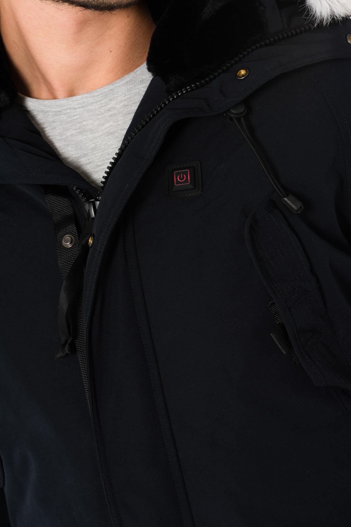 Men's navy blue heated parka with white collar - Image n°10