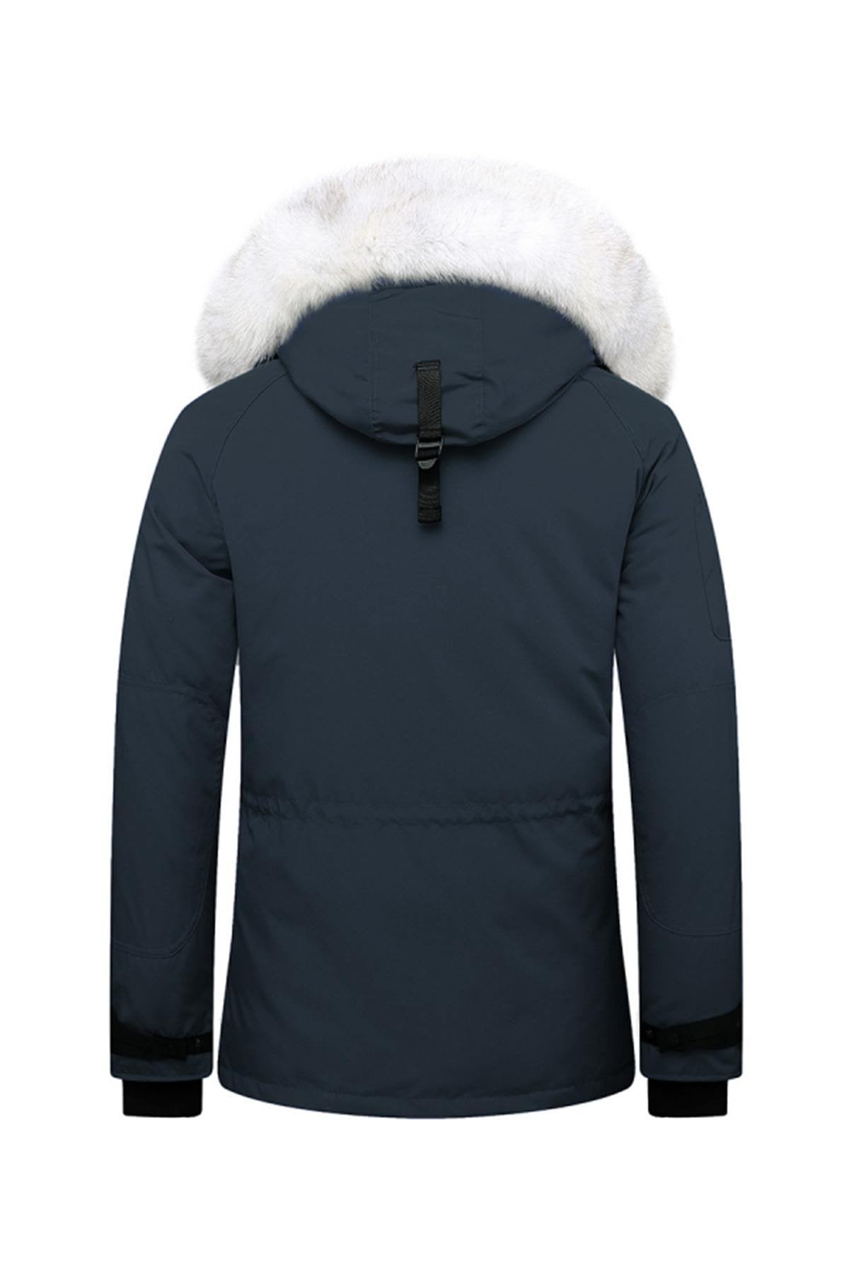 Men's navy blue heated parka with white collar - Image n°11