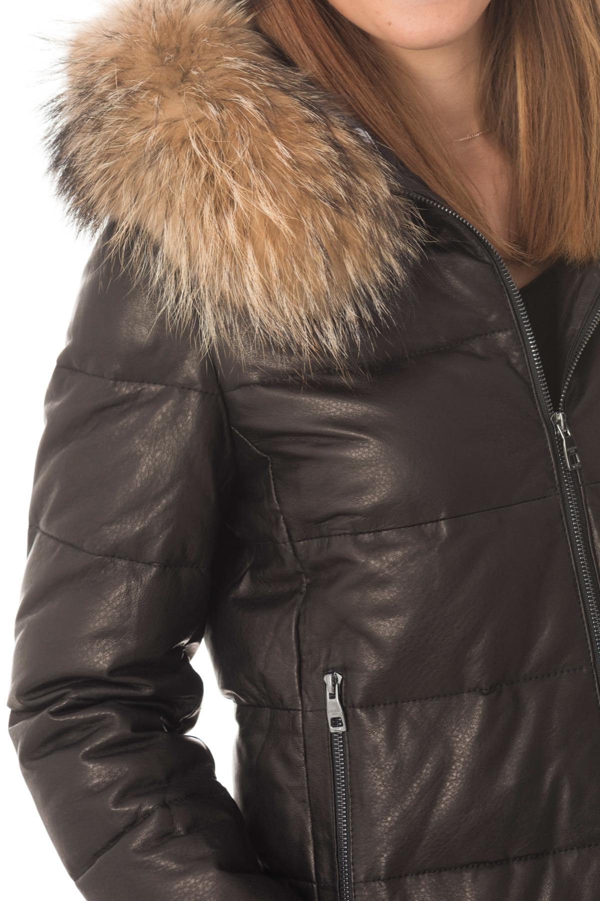 Long grained lambskin leather down jacket - Image n°7