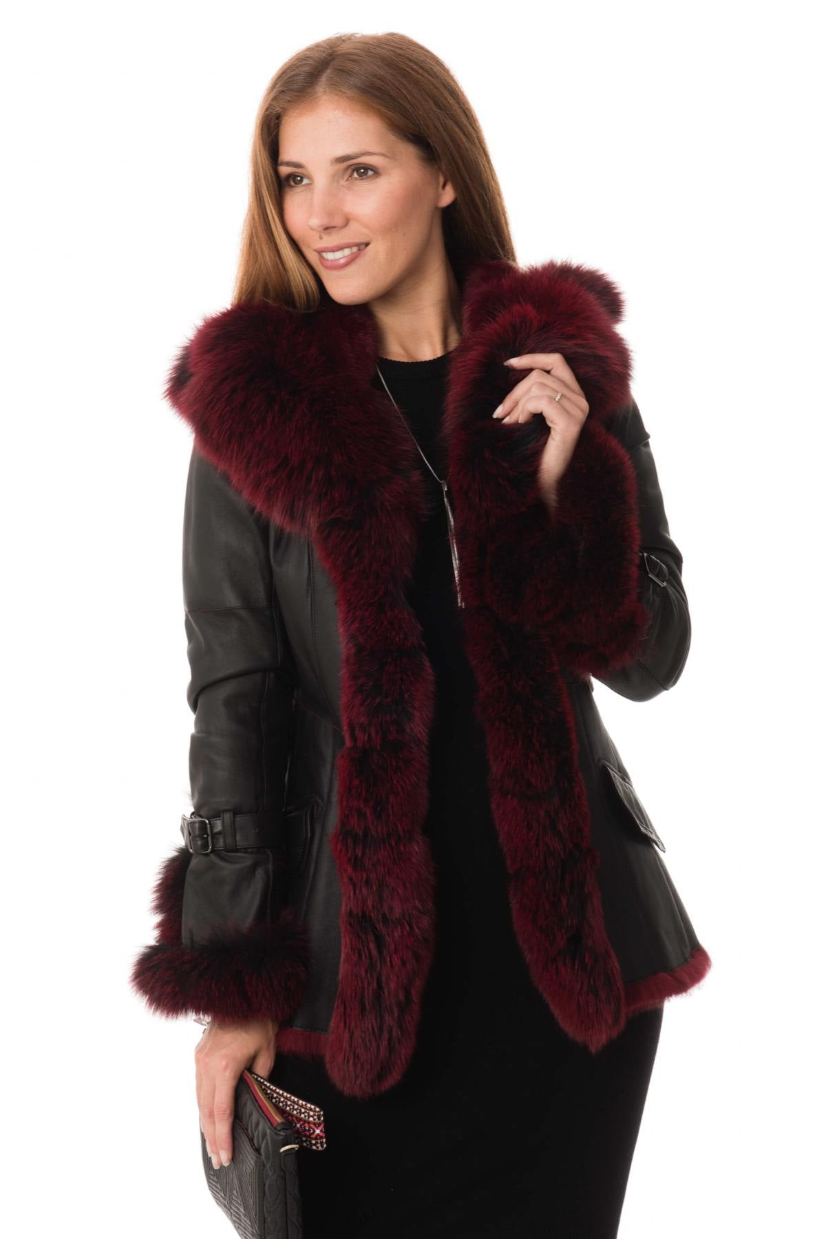 Black and red shearling rabbit jacket - Image n°5