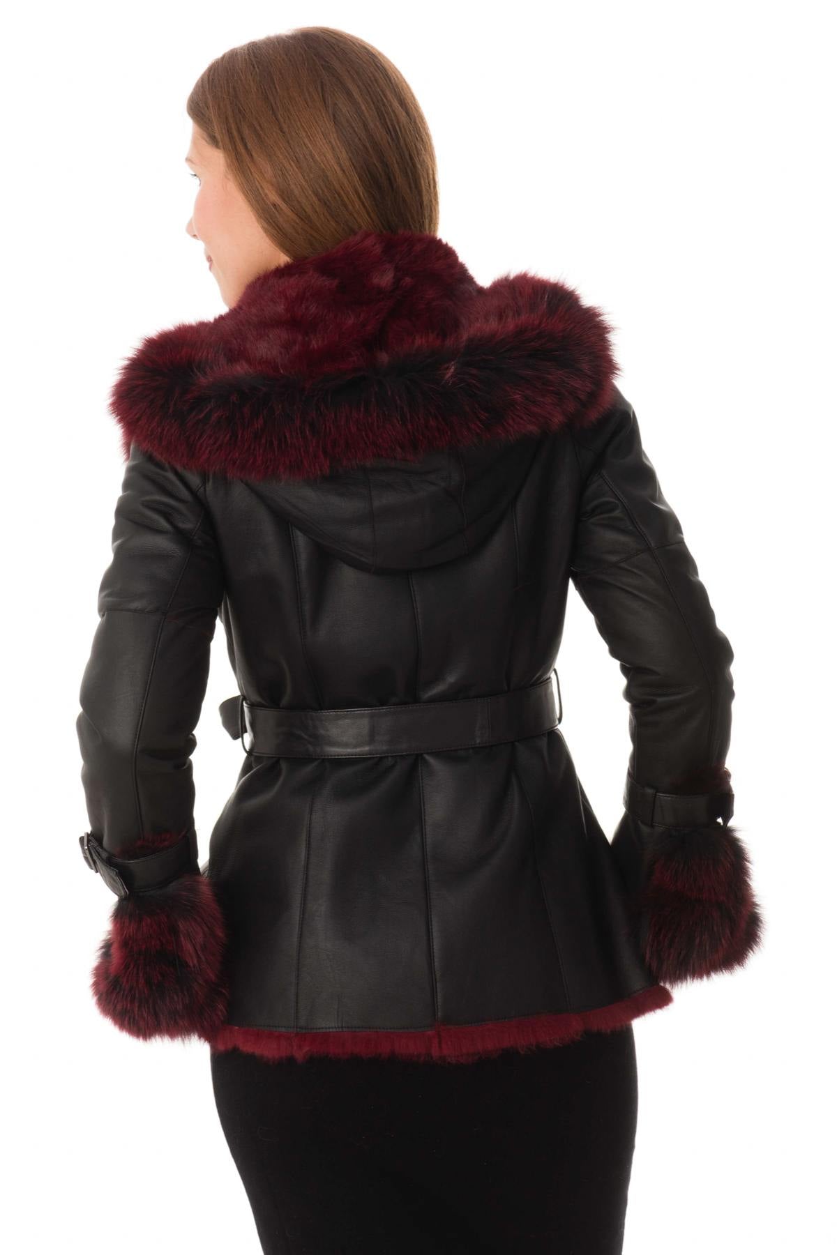 Black and red shearling rabbit jacket - Image n°7