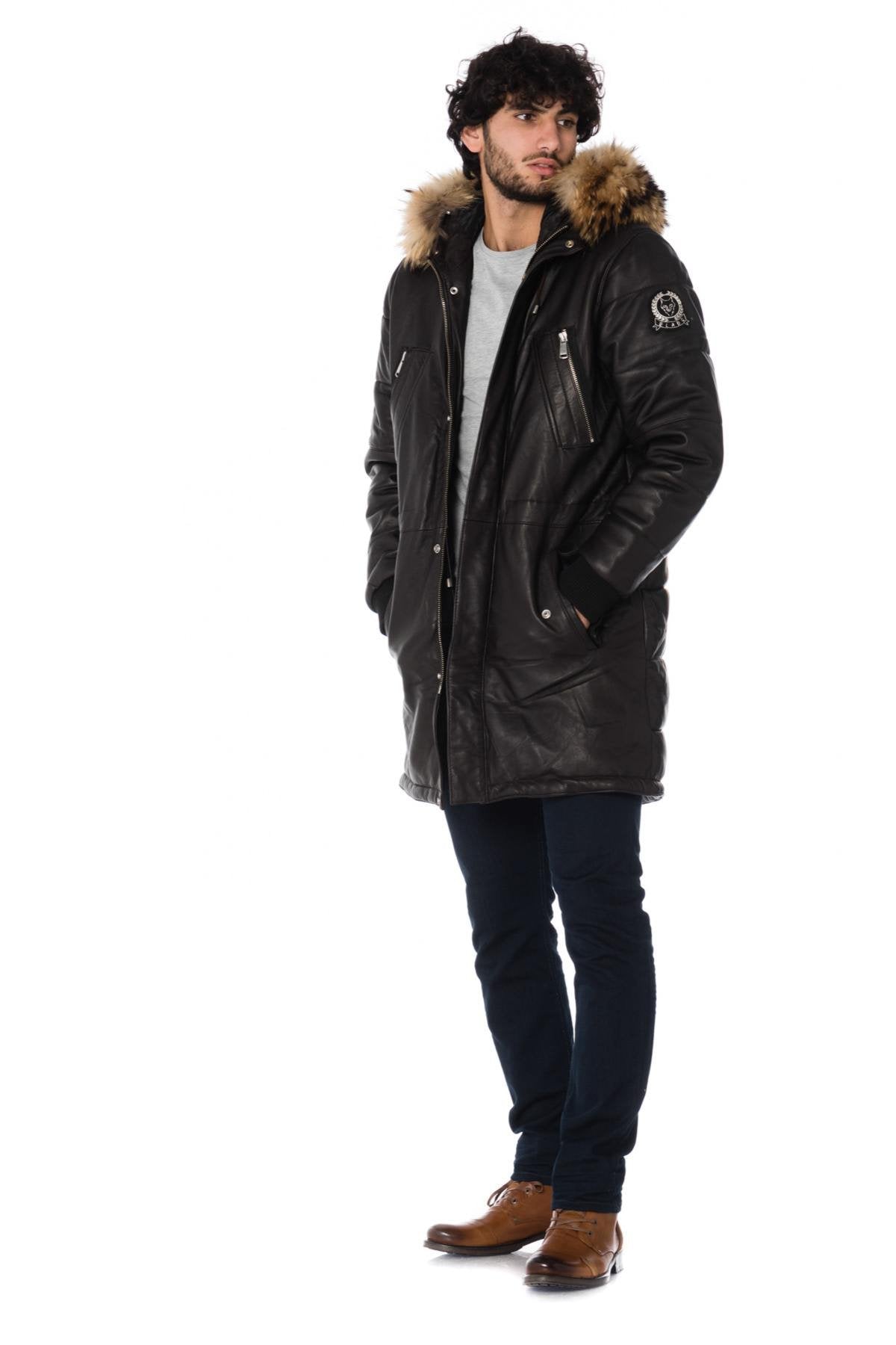 LADC men's long sheepskin leather parka - Image n°2