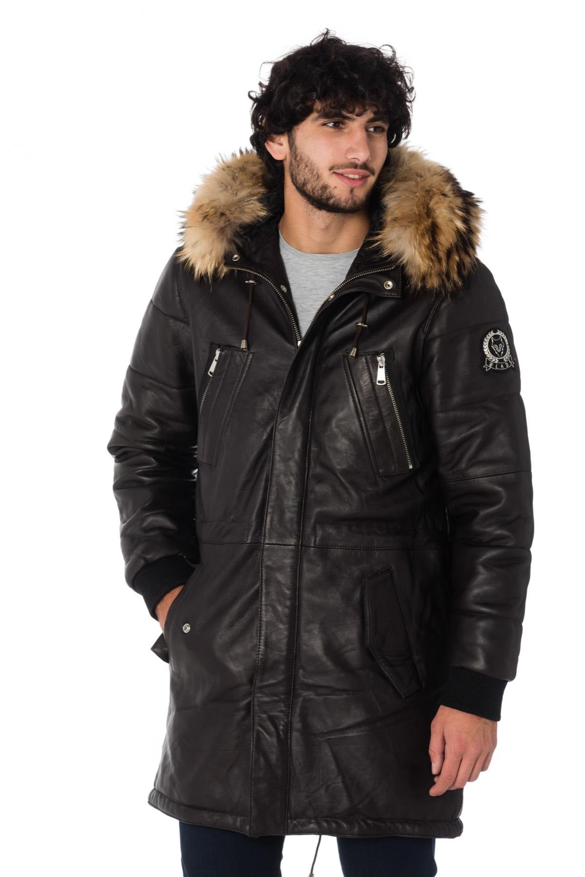 LADC men's long sheepskin leather parka - Image n°1