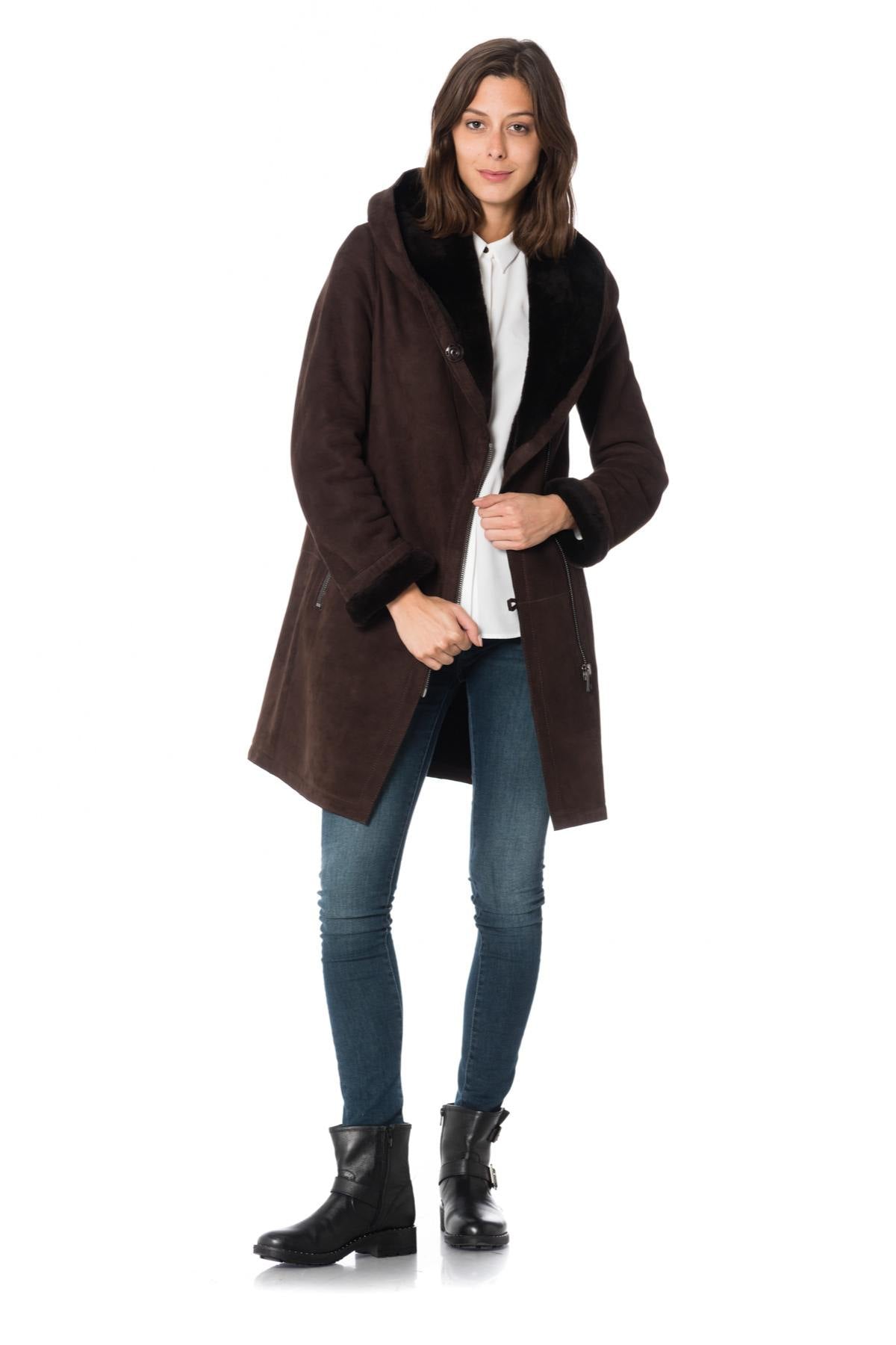 Brown shearling lamb coat - Image n°2