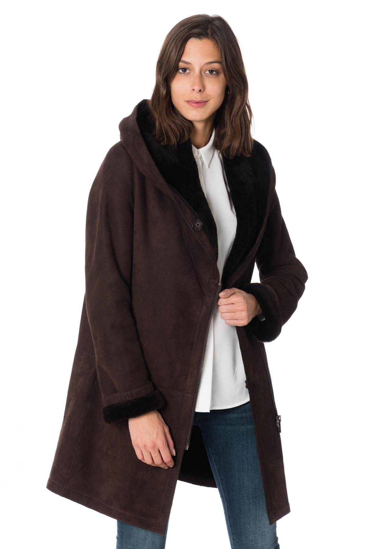 Brown shearling lamb coat - Image n°3