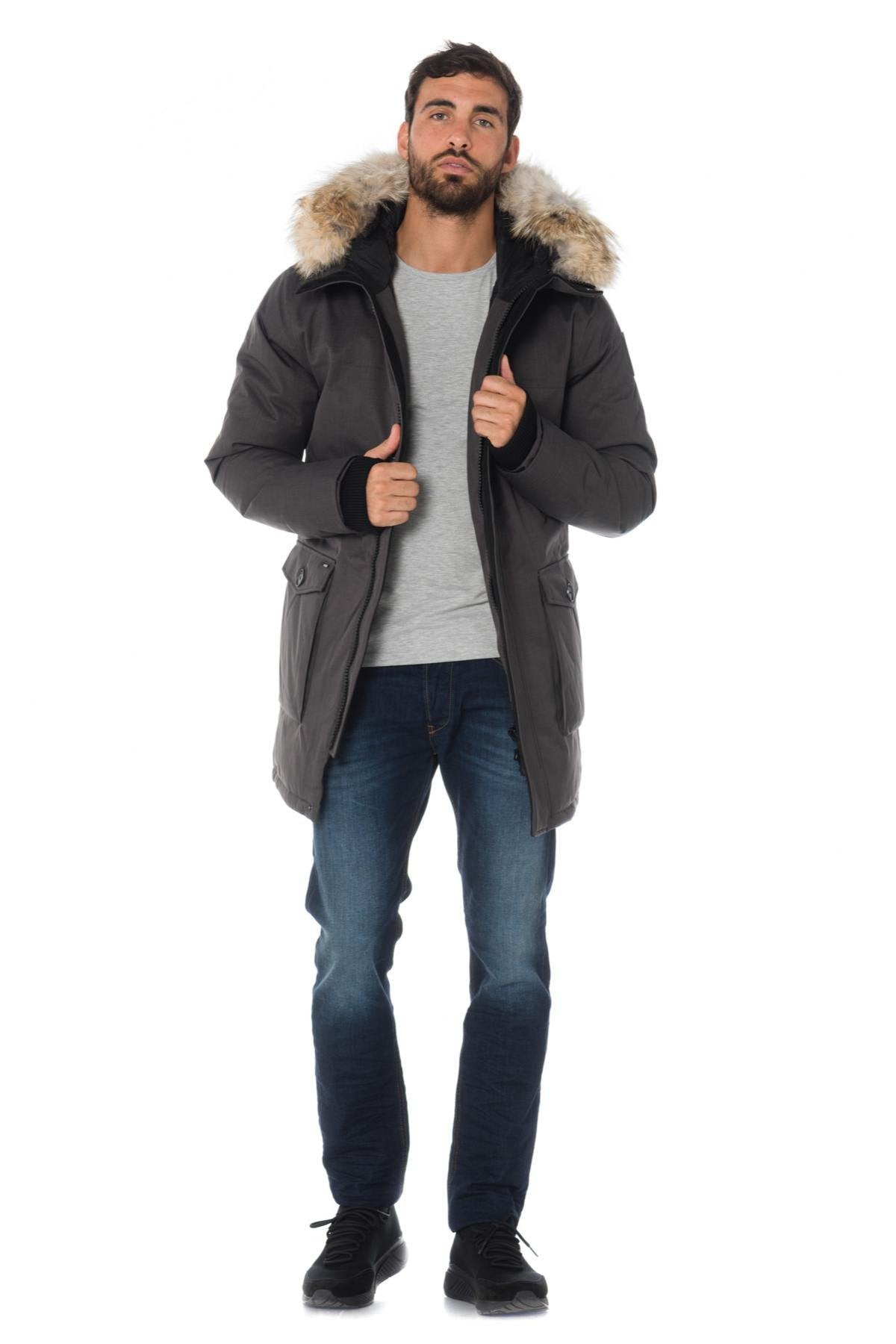 Nobis men's gray parka with coyote fur - Image n°2