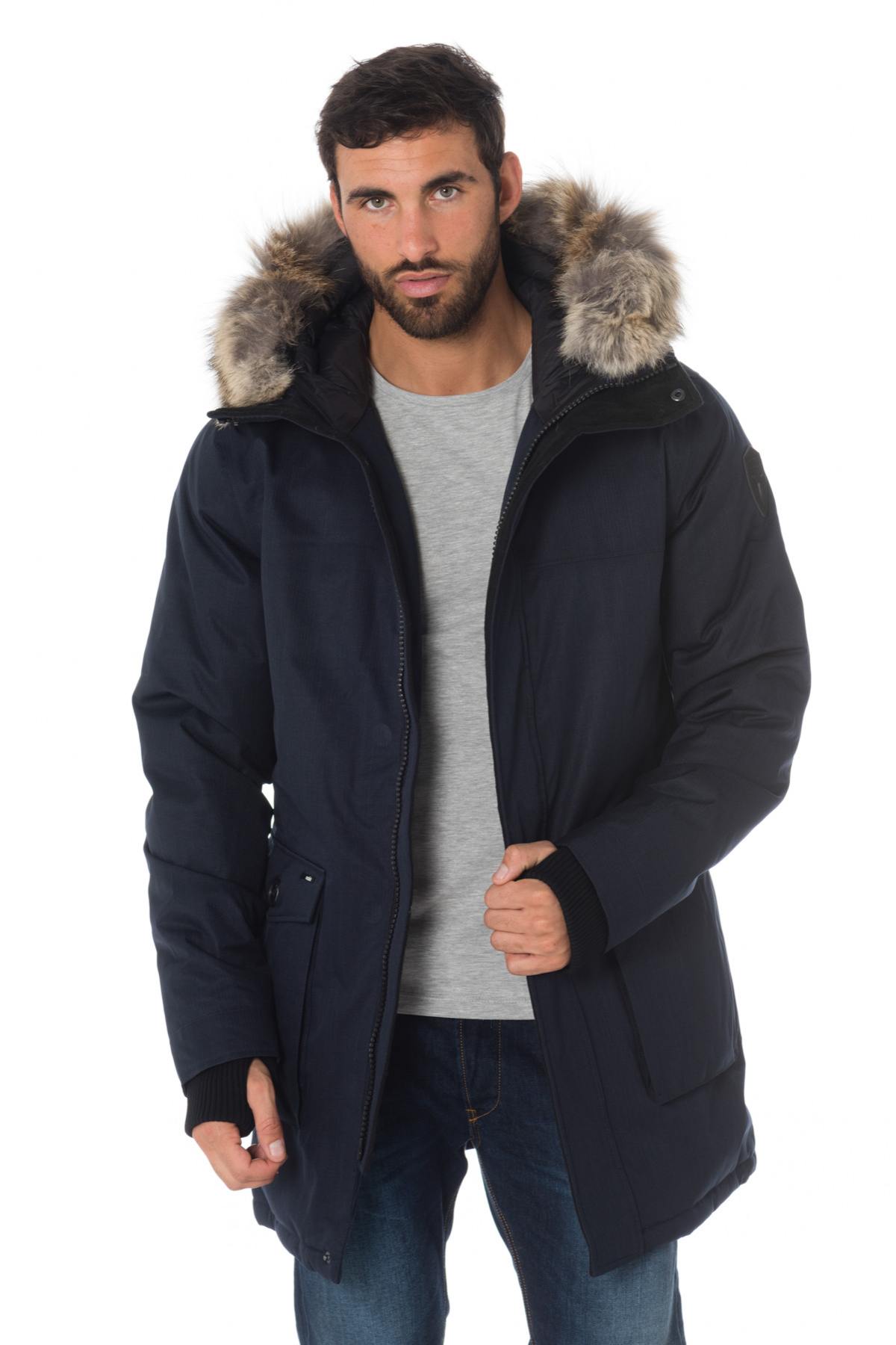 Nobis men's navy blue parka with coyote fur - Image n°3