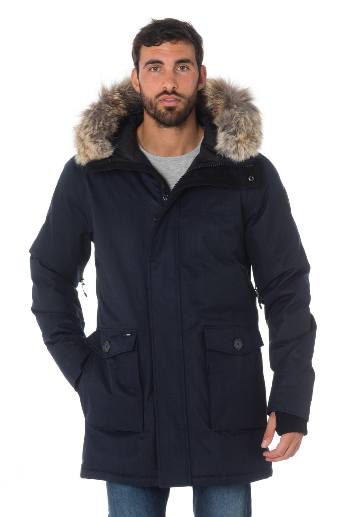 Nobis men's navy blue parka with coyote fur - Image n°1