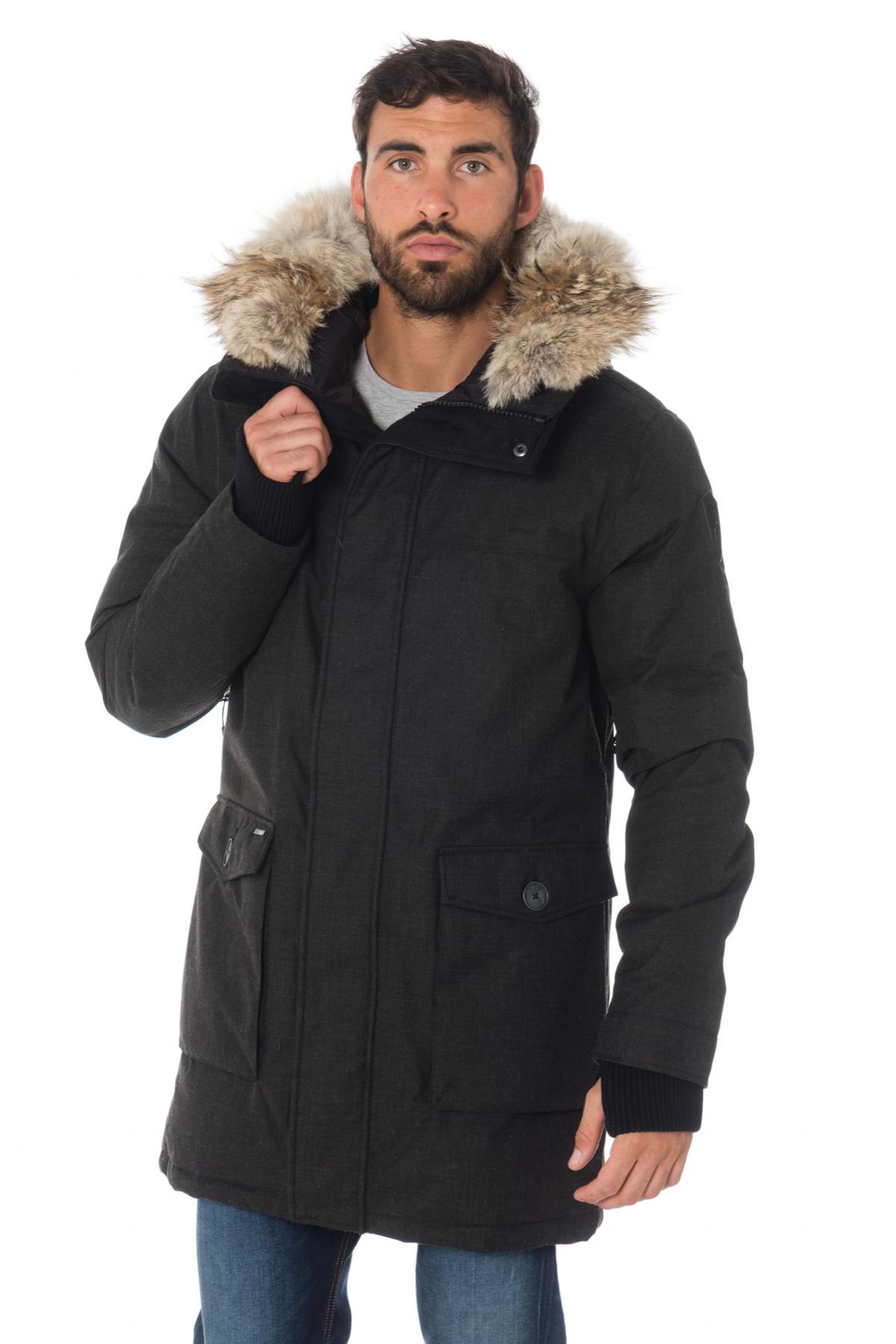 Nobis men's black parka with coyote fur - Image n°1