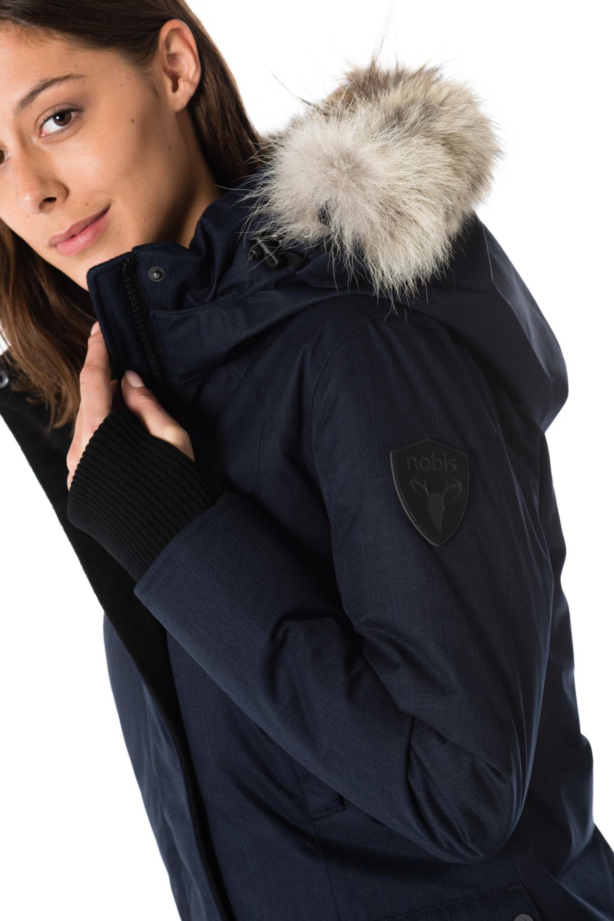 Nobis women's navy blue parka with coyote fur - Image n°5