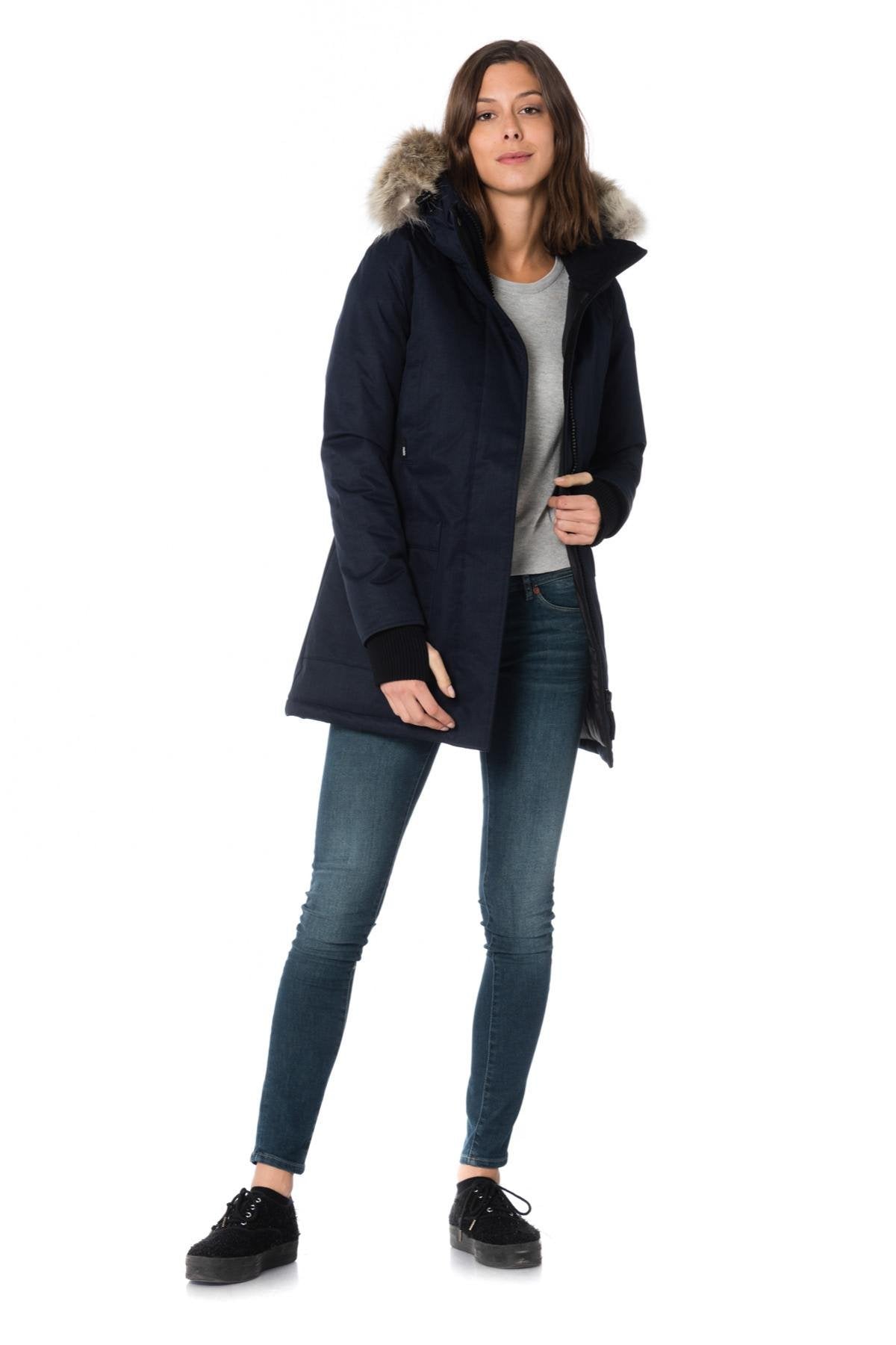 Nobis women's navy blue parka with coyote fur - Image n°2