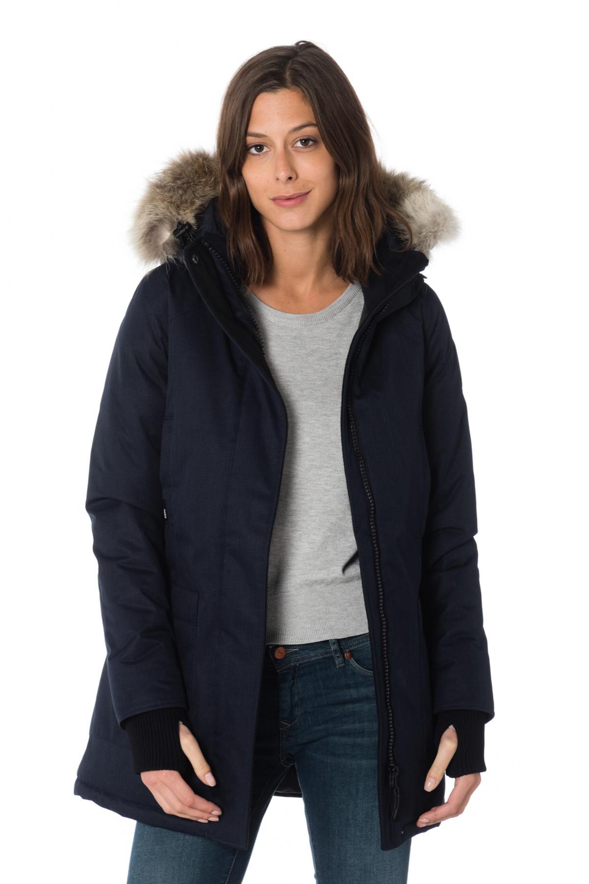 Nobis women's navy blue parka with coyote fur - Image n°3