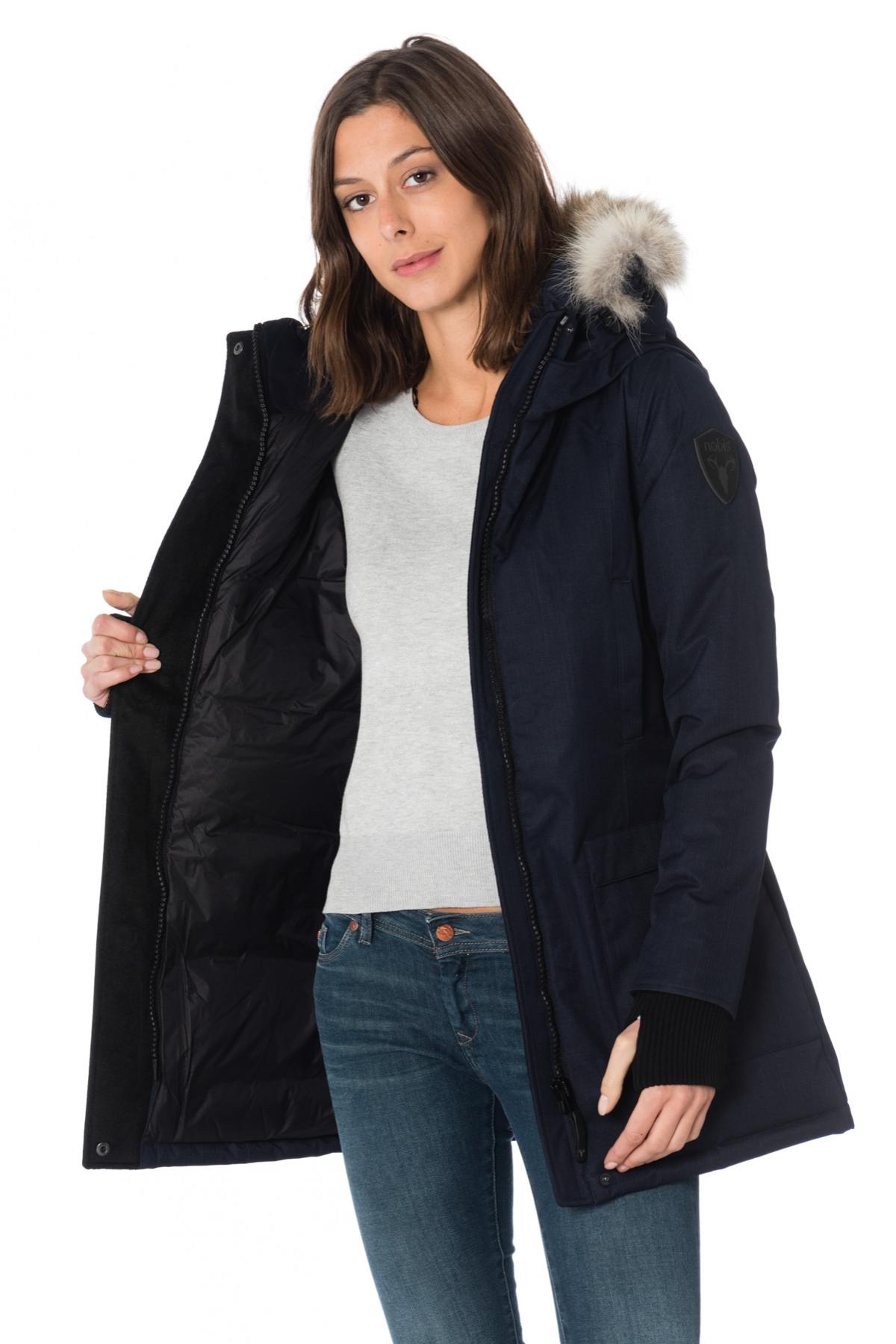 Nobis women's navy blue parka with coyote fur - Image n°6