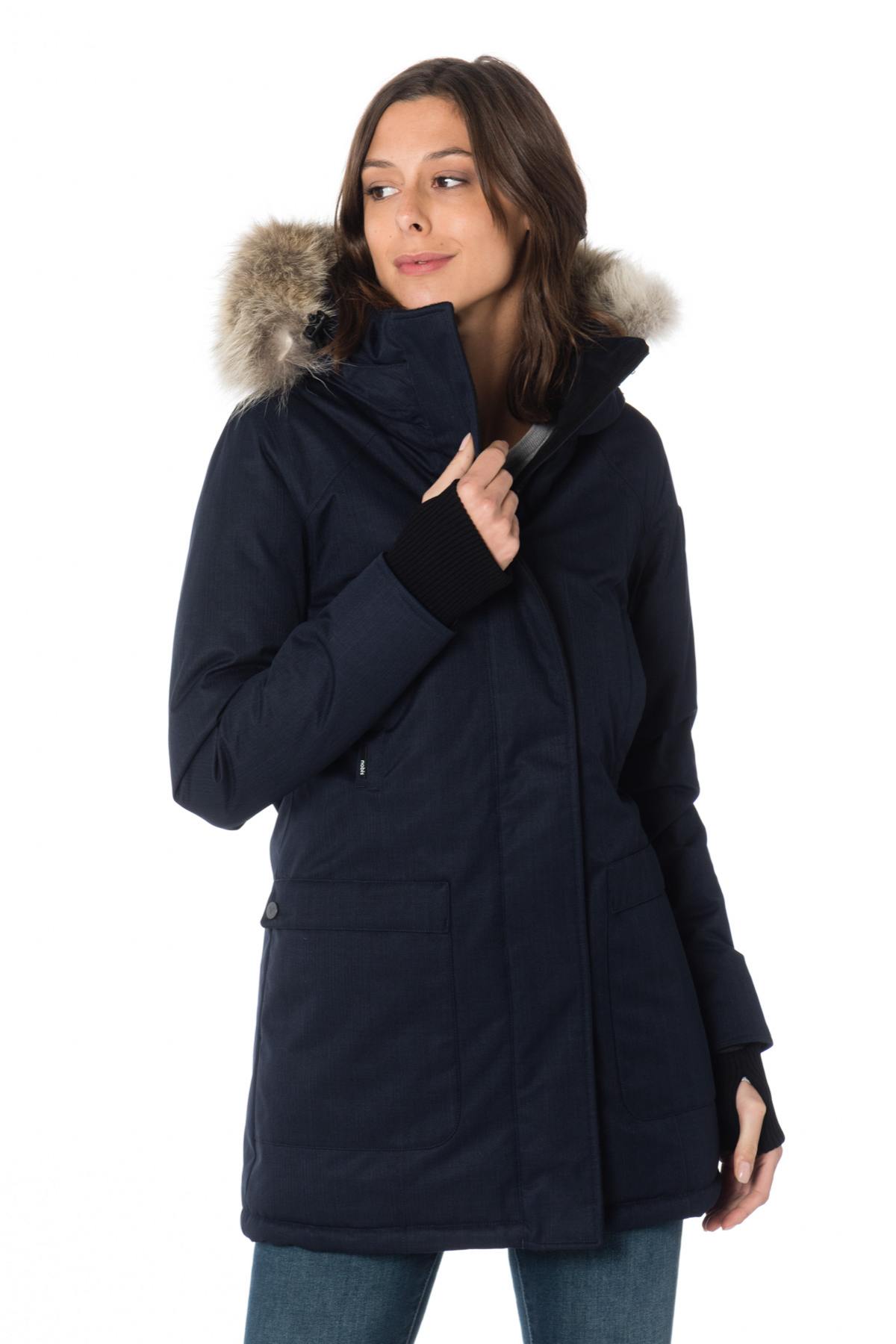 Nobis women's navy blue parka with coyote fur - Image n°1