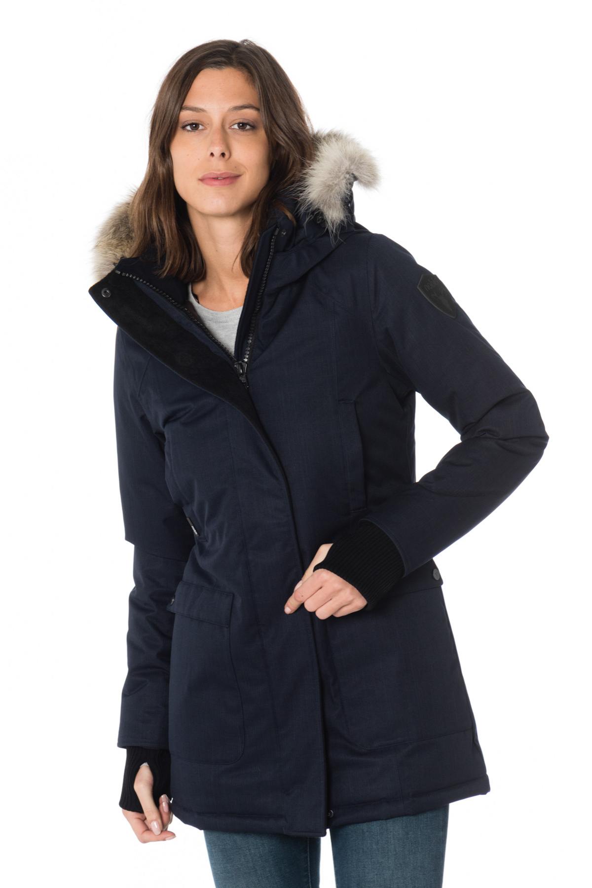 Nobis women's navy blue parka with coyote fur - Image n°4