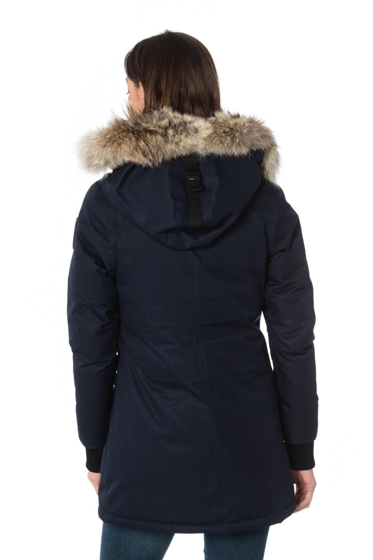 Nobis women's navy blue parka with coyote fur - Image n°7